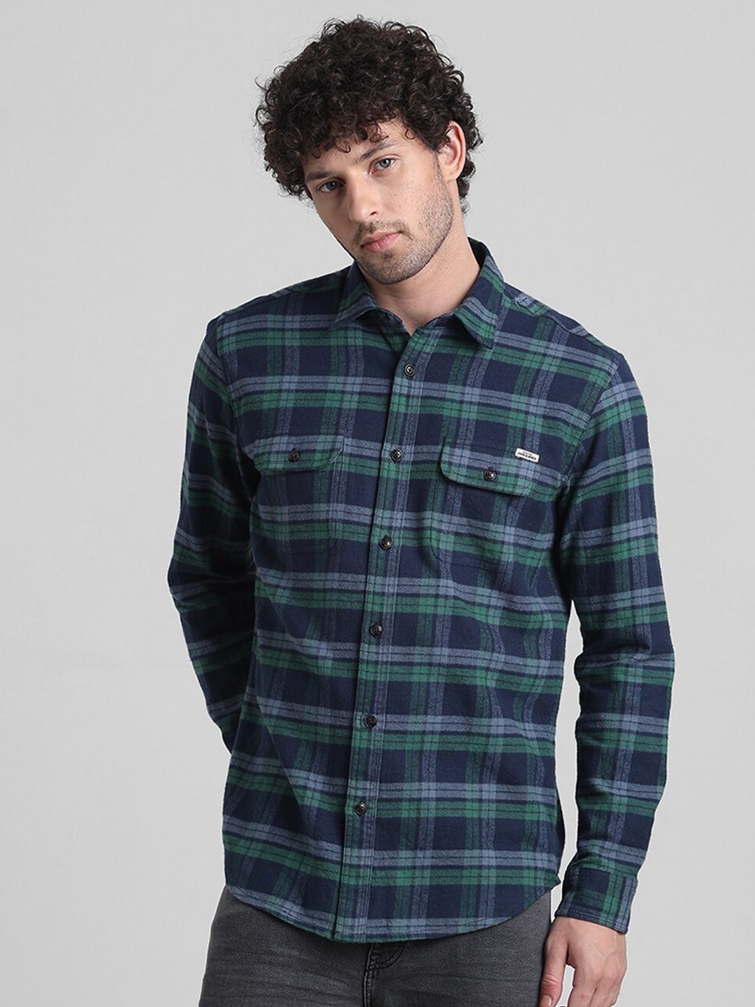 

Jack & Jones Checked Pure Cotton Casual Shirt, Navy blue