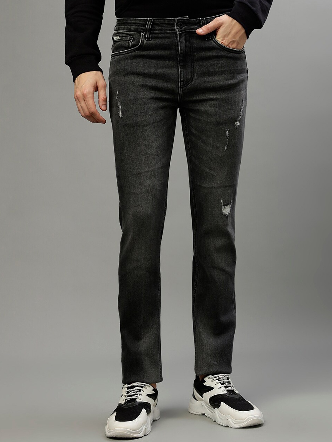

LINDBERGH Men Skinny Fit Mildly Distressed Heavy Fade Stretchable Jeans, Grey