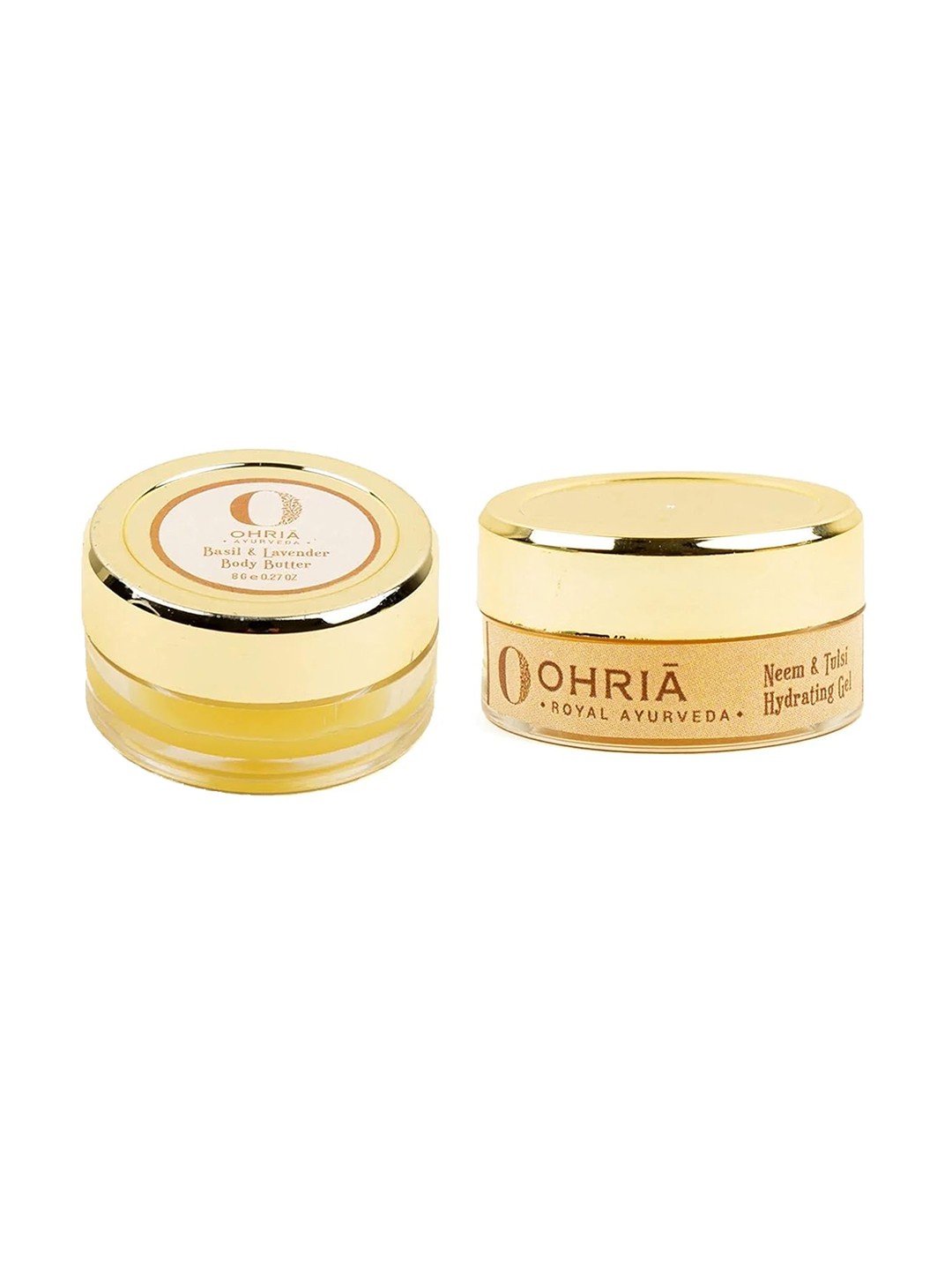 

OHRIA AYURVEDA 2-Pcs Basil & Lavender Body Butter & Neem & Tulsi Hydrating Gel Combo, White