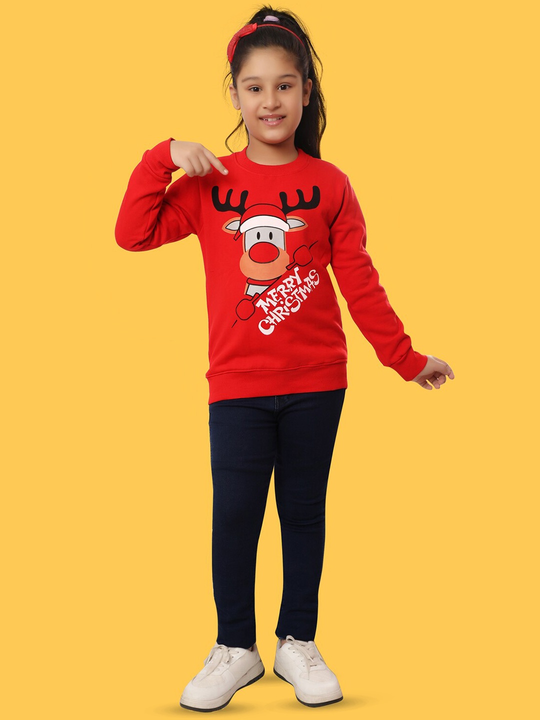 

Ninos Dreams Girls Graphic Printed Pure Fleece Pullover Sweatshirt, Red