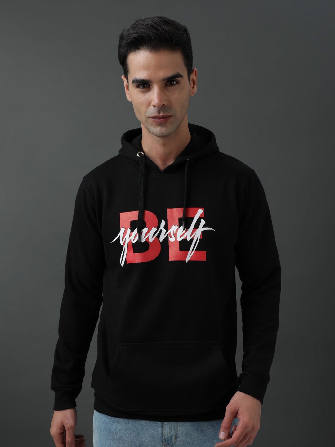 

ADRO Typography Printed Hooded Pure Cotton Sweatshirt, Black