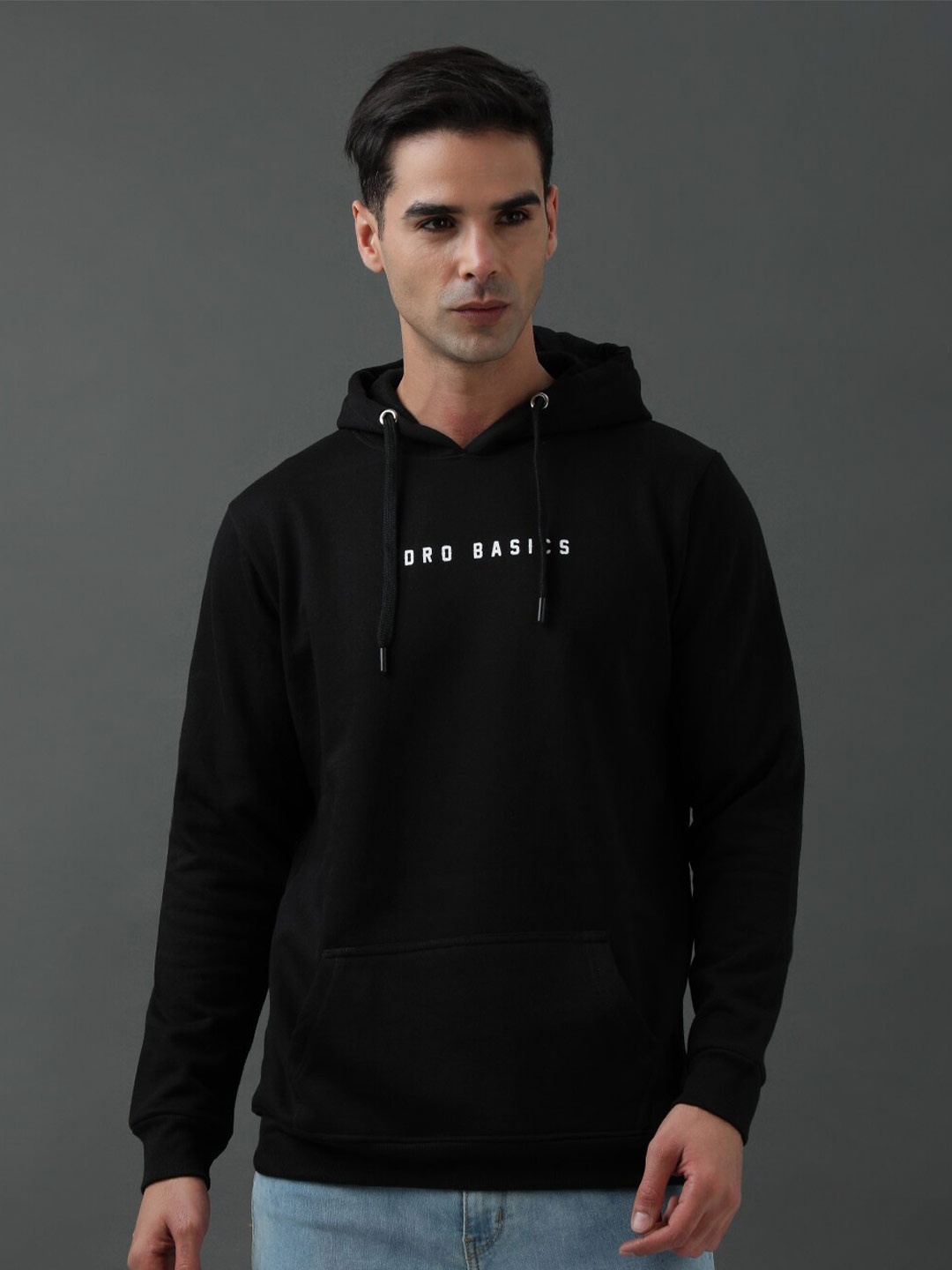 

ADRO Typography Printed Hooded Pure Cotton Sweatshirt, Black