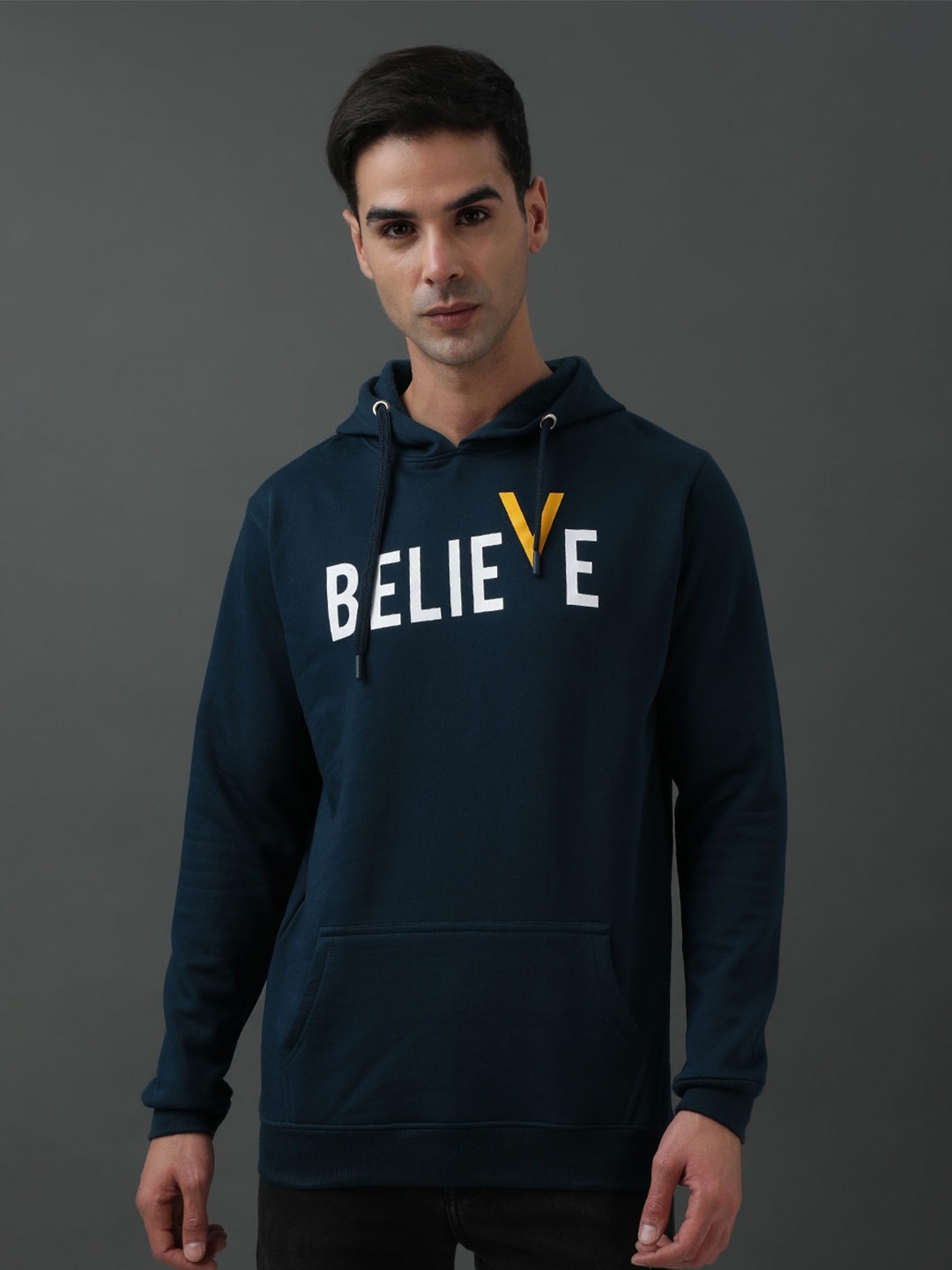 

ADRO Typography Printed Hooded Pure Cotton Sweatshirt, Navy blue
