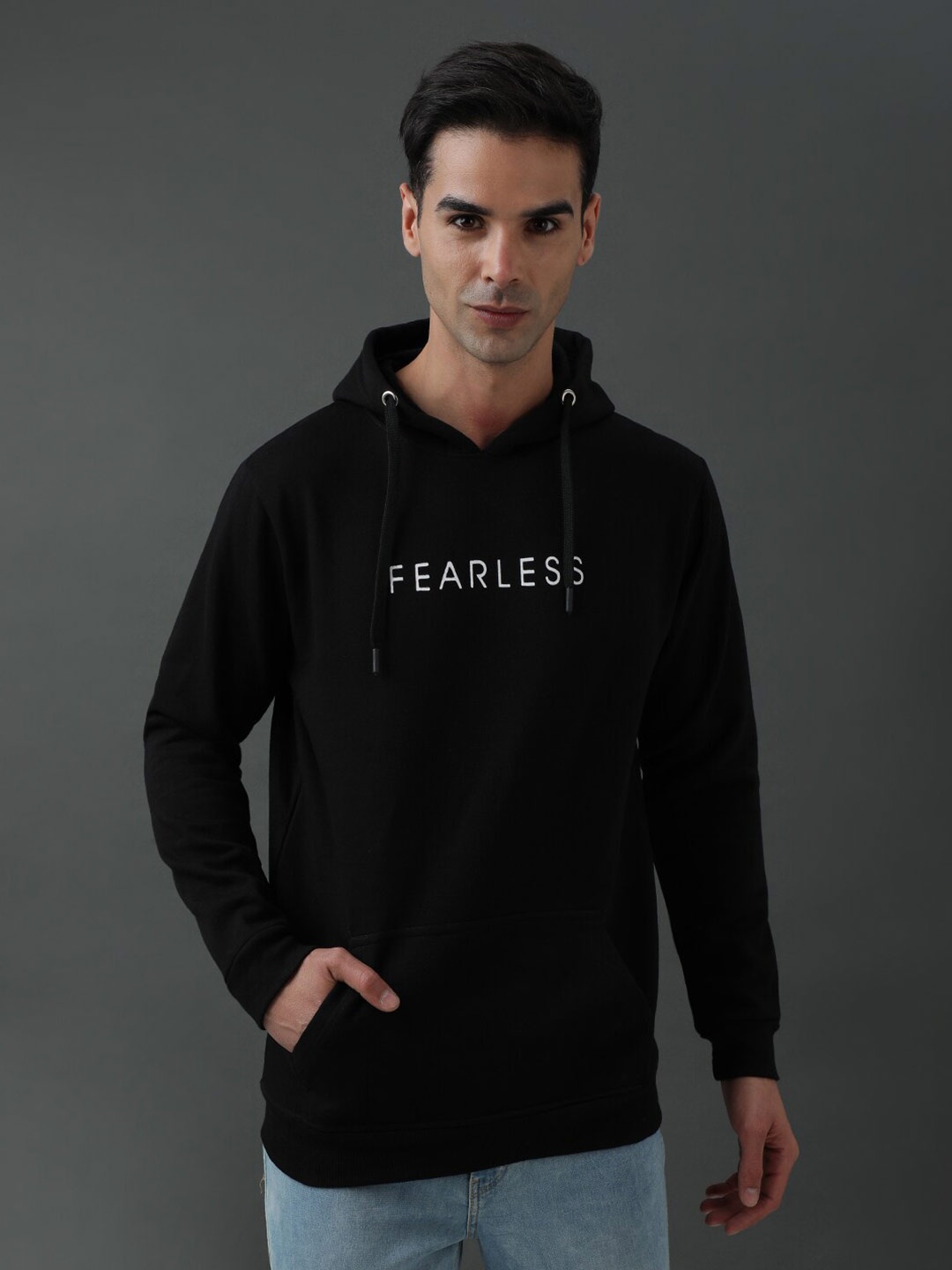 

ADRO Typography Printed Hooded Pullover Sweatshirt, Black