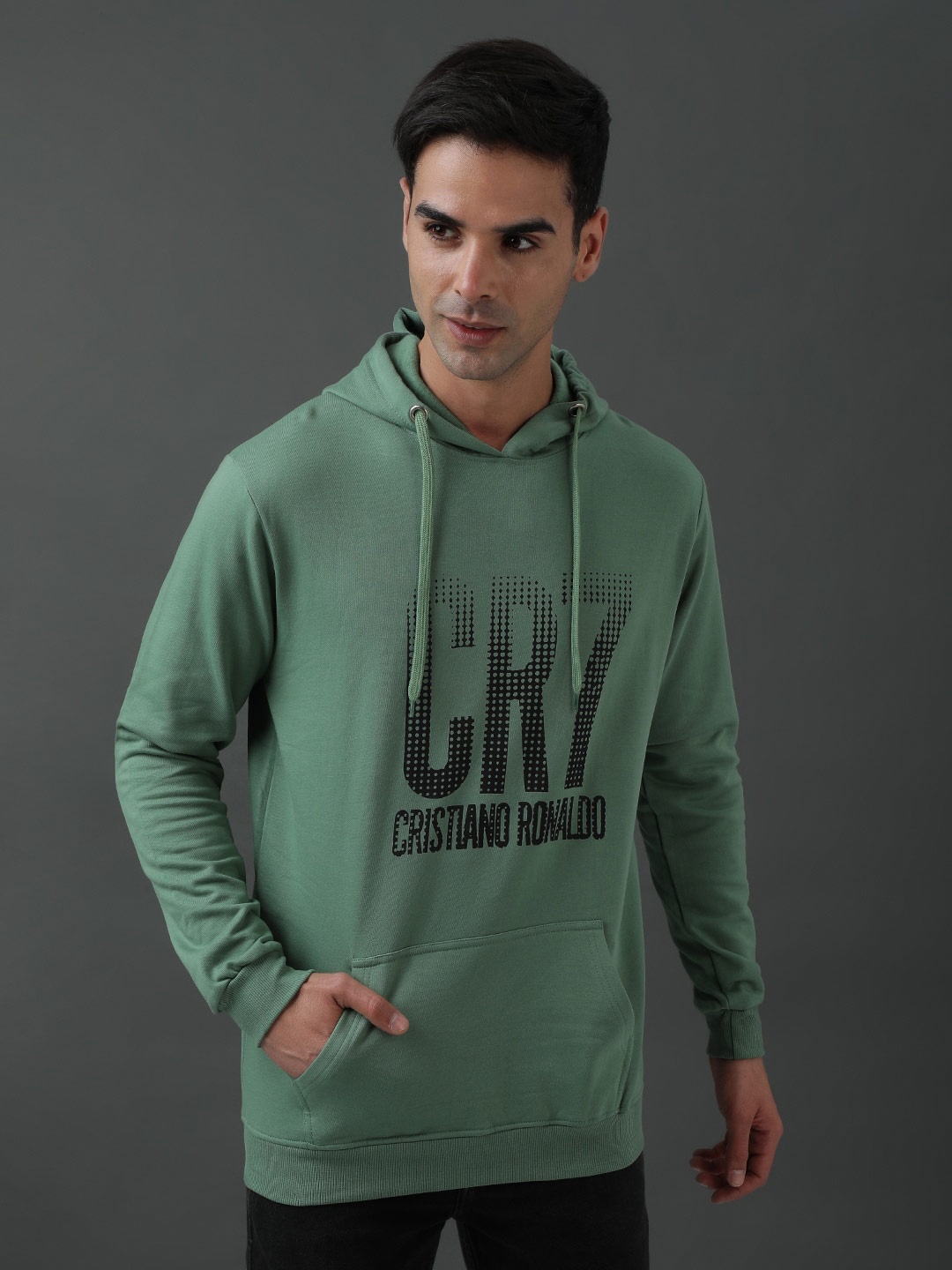 

ADRO Typography Printed Hooded Pure Cotton Sweatshirt, Green