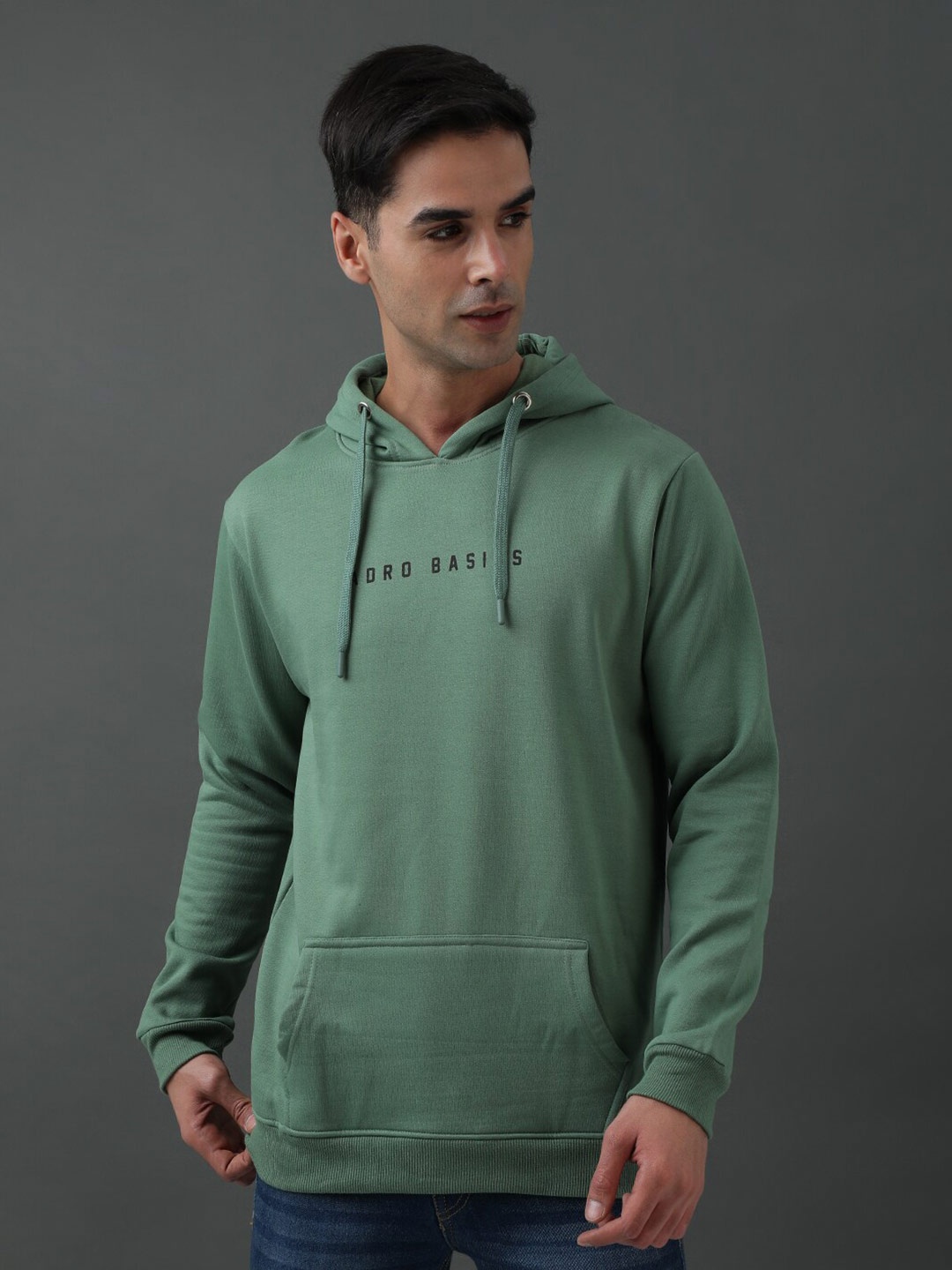 

ADRO Typography Printed Hooded Pullover Sweatshirt, Green