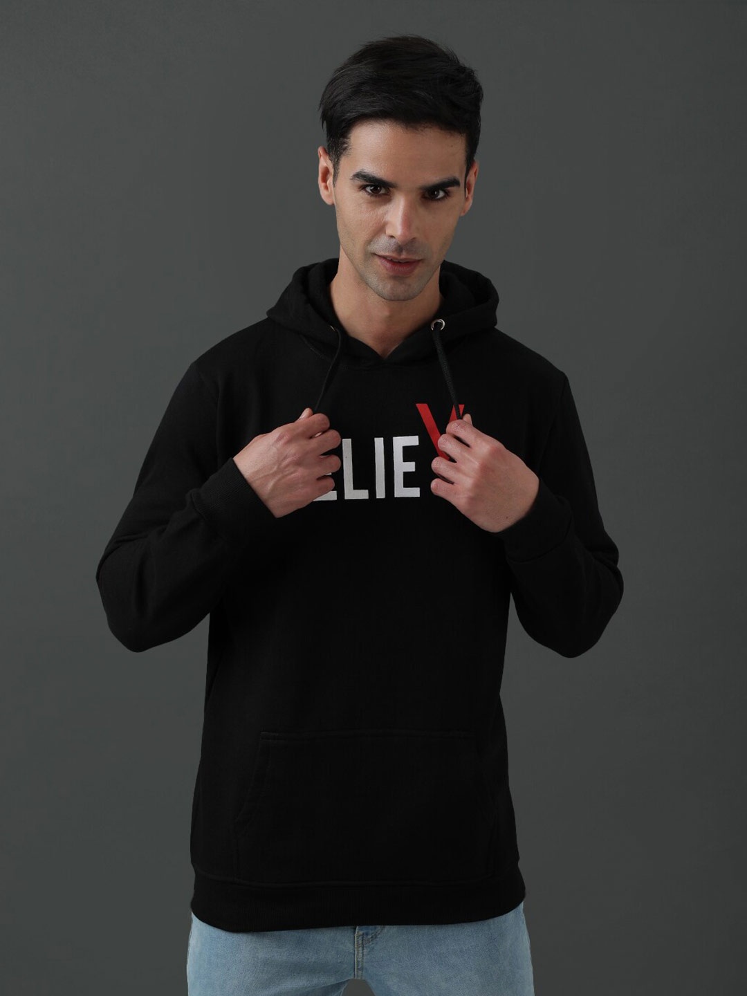 

ADRO Typography Printed Hooded Pure Cotton Sweatshirt, Black