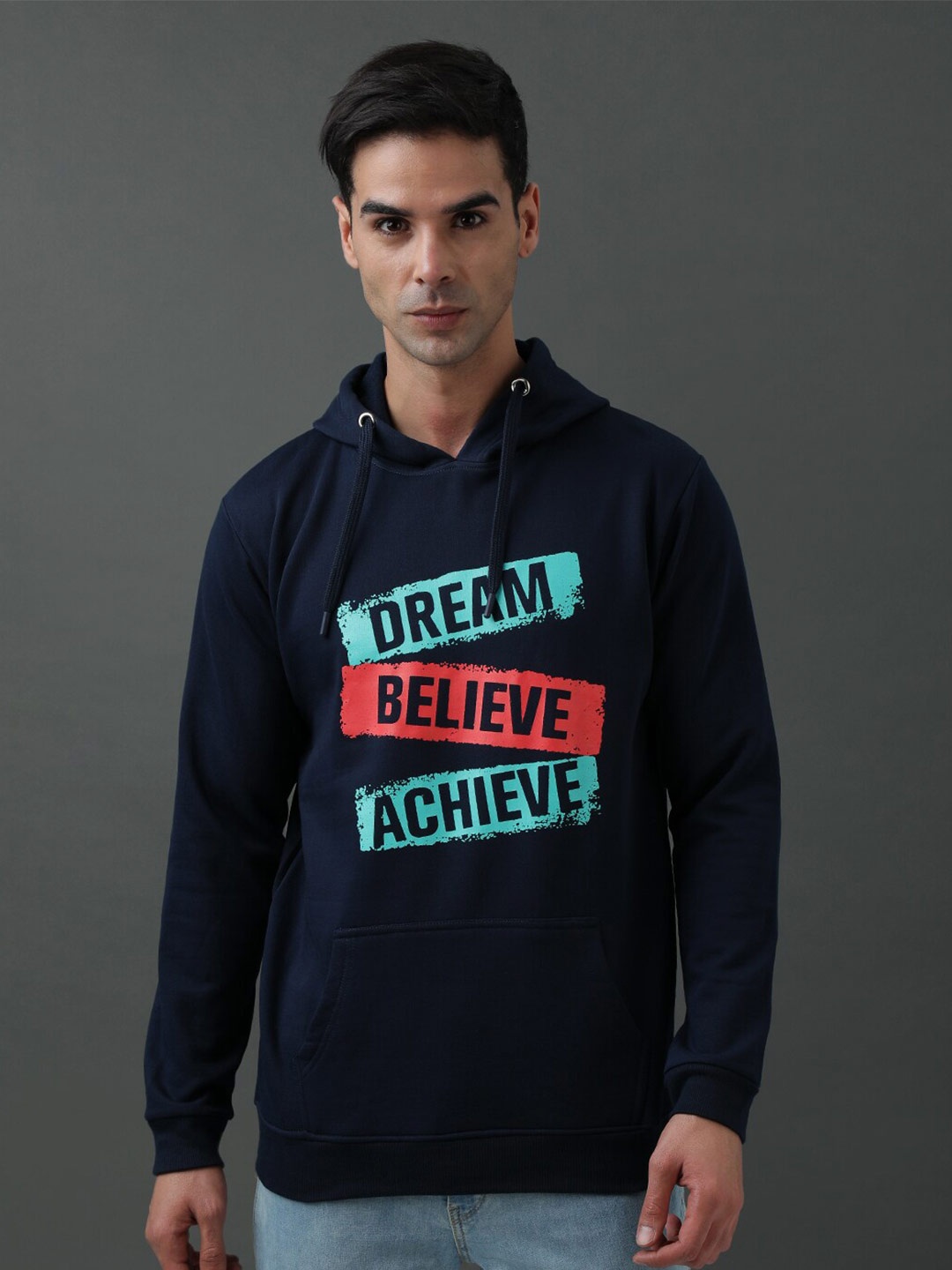 

ADRO Typography Printed Hooded Pure Cotton Sweatshirt, Navy blue