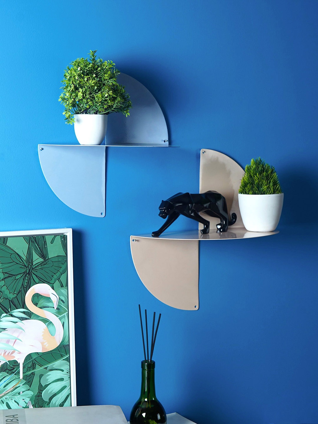 

THE ARTMENT Blue & Pink 2 Pieces Metal Wall Shelf