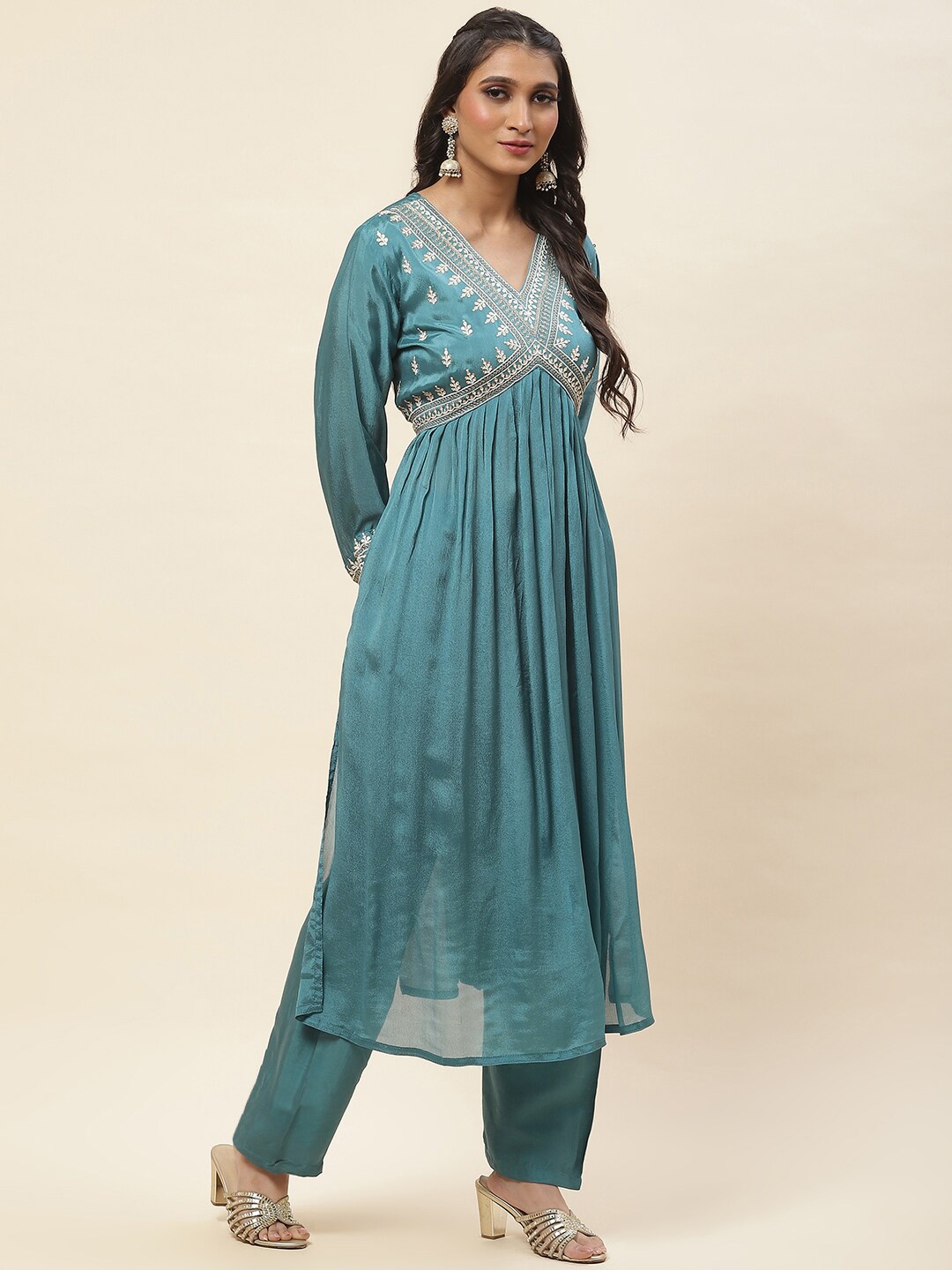 

Meena Bazaar Embroidered Kurta with Trousers & Dupatta, Blue