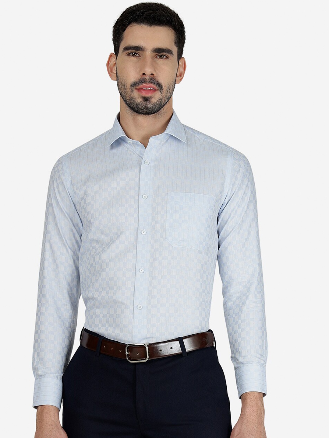 

Greenfibre Slim Fit Self Design Textured Formal Shirt, Blue