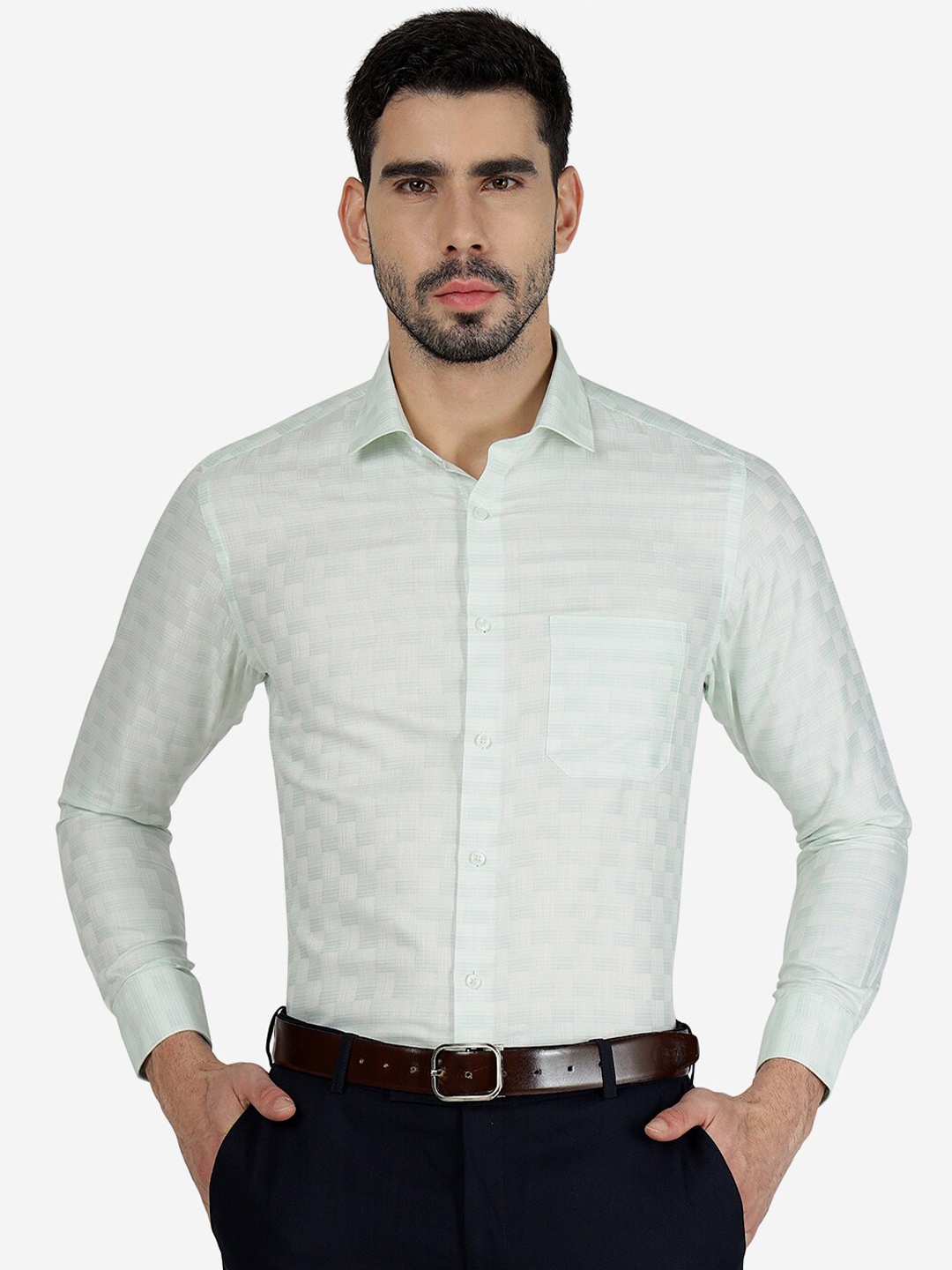 

Greenfibre Slim Fit Textured Formal Shirt, Green