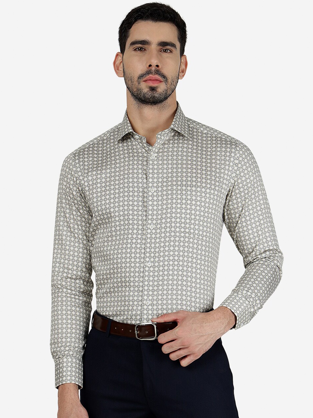 

Greenfibre Slim Fit Floral Printed Formal Shirt, Beige