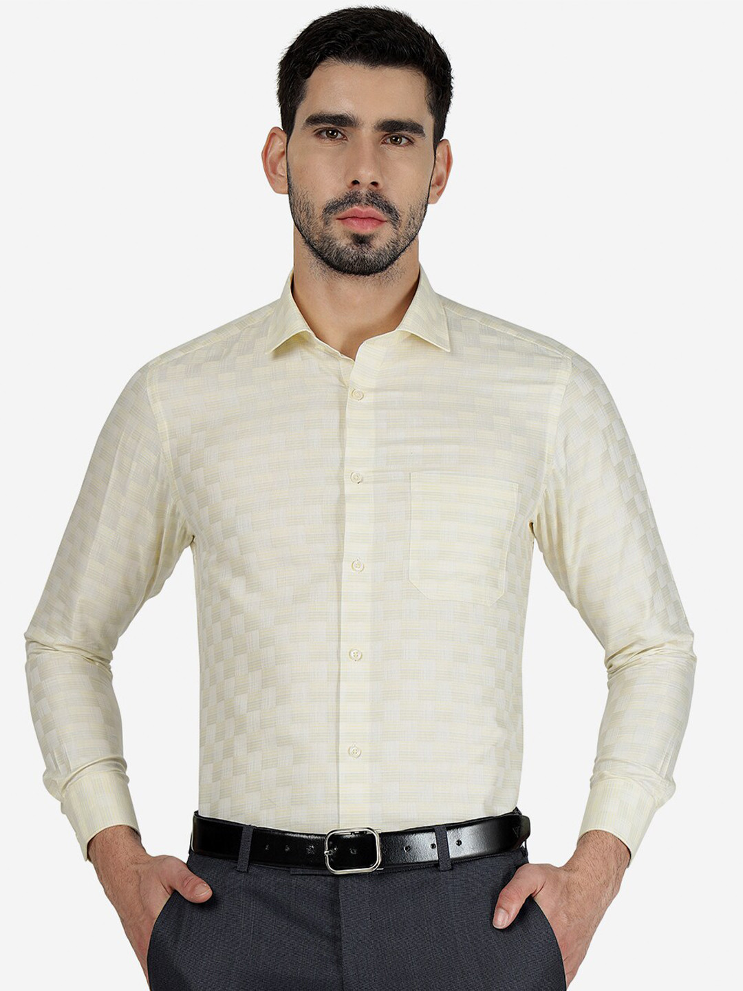 

Greenfibre Slim Fit Textured Formal Shirt, Yellow