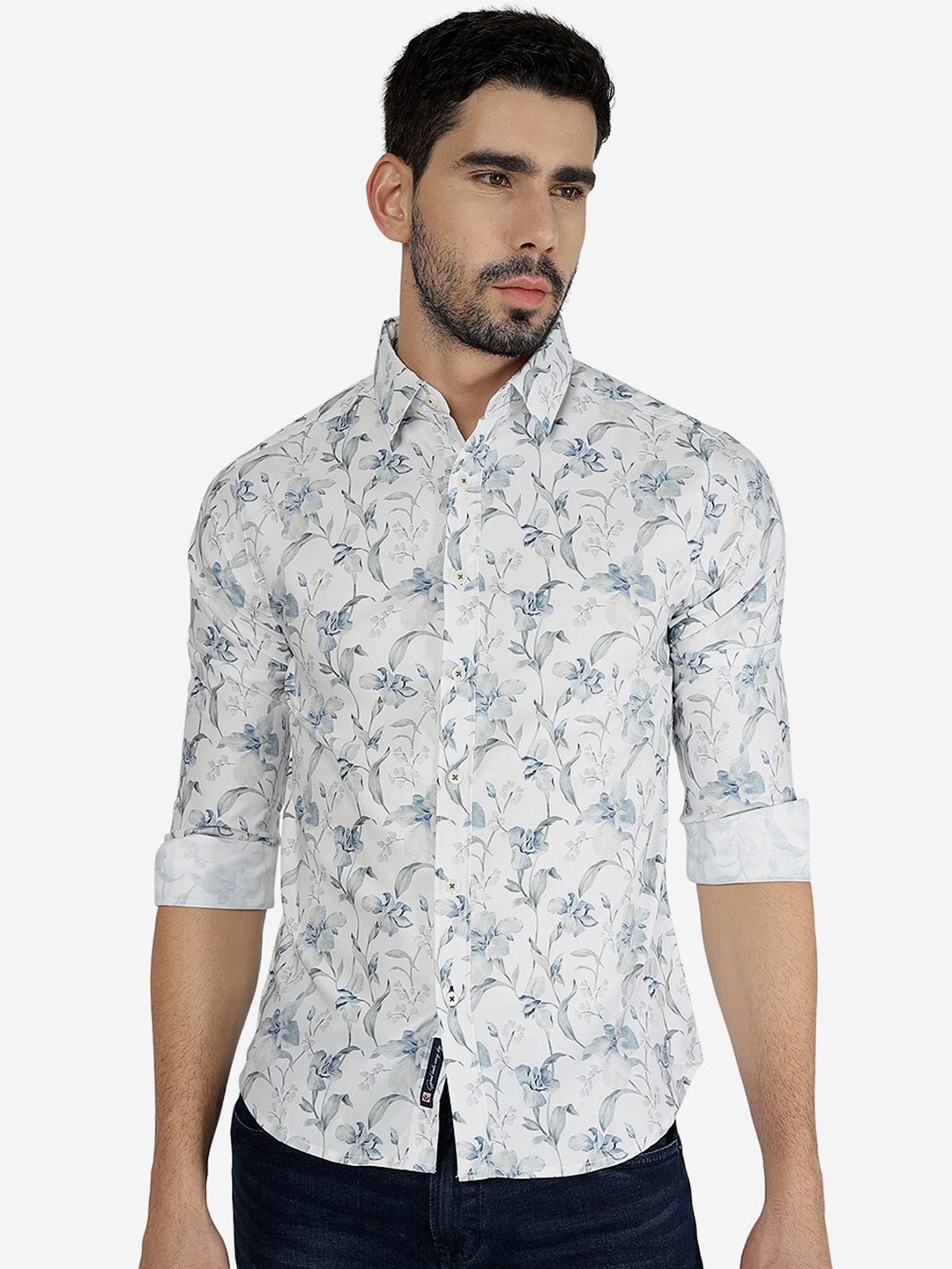 

Greenfibre Slim Fit Pure Cotton Floral Printed Shirt, White