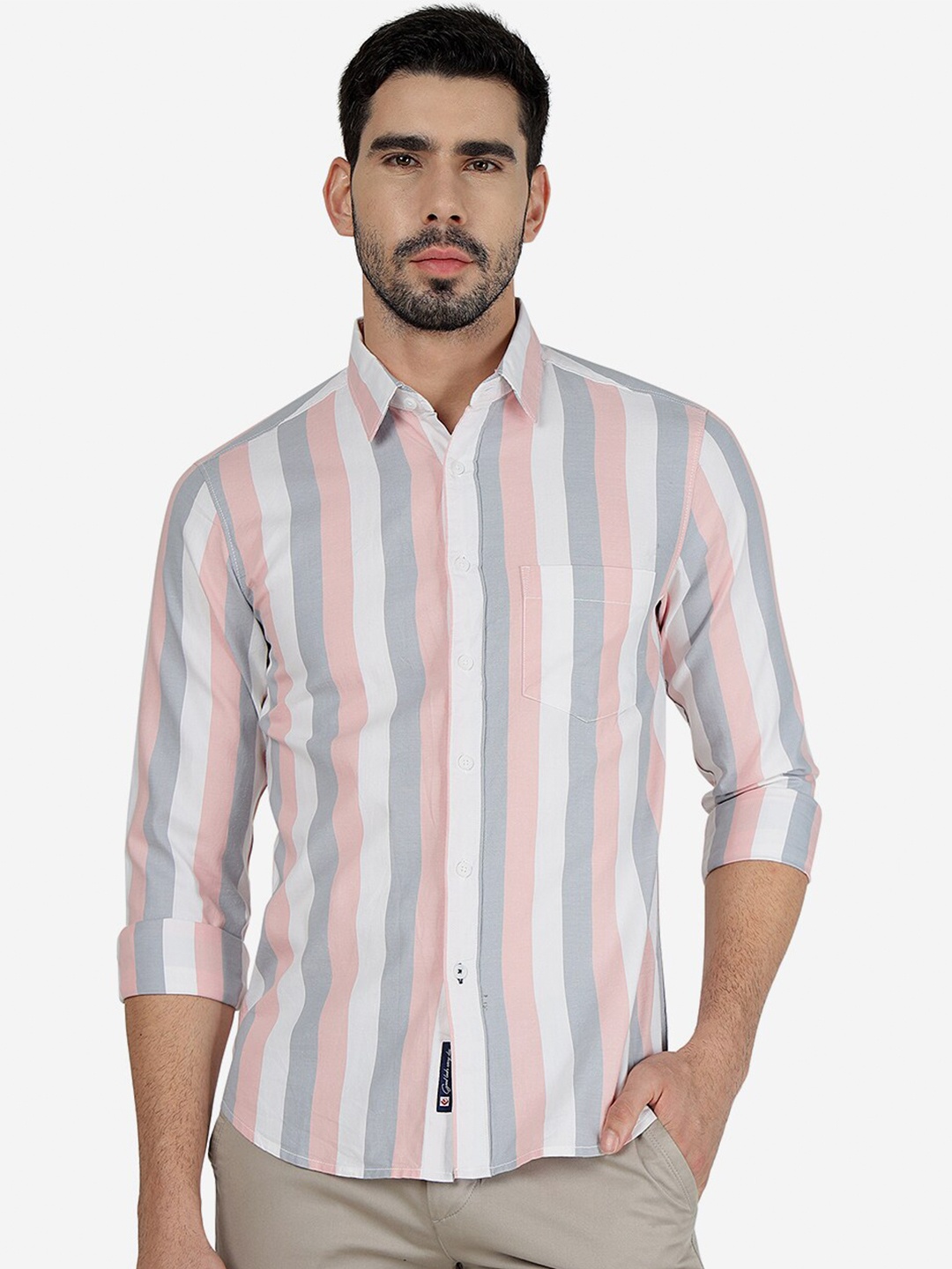 

Greenfibre Slim Fit Vertical Striped Pure Cotton Shirt, Pink