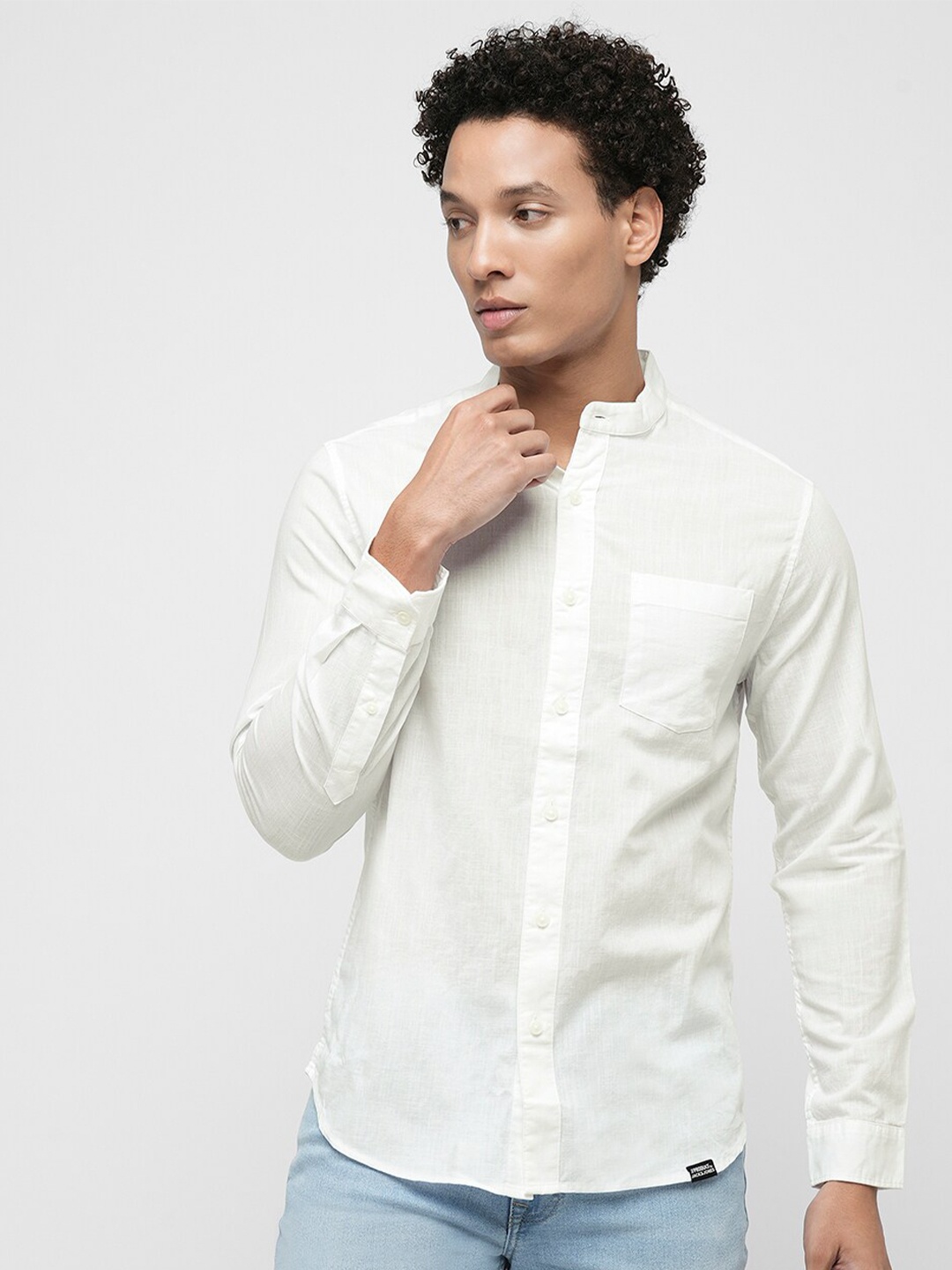 

Jack & Jones Slim Fit Band Collar Pure Cotton Casual Shirt, White