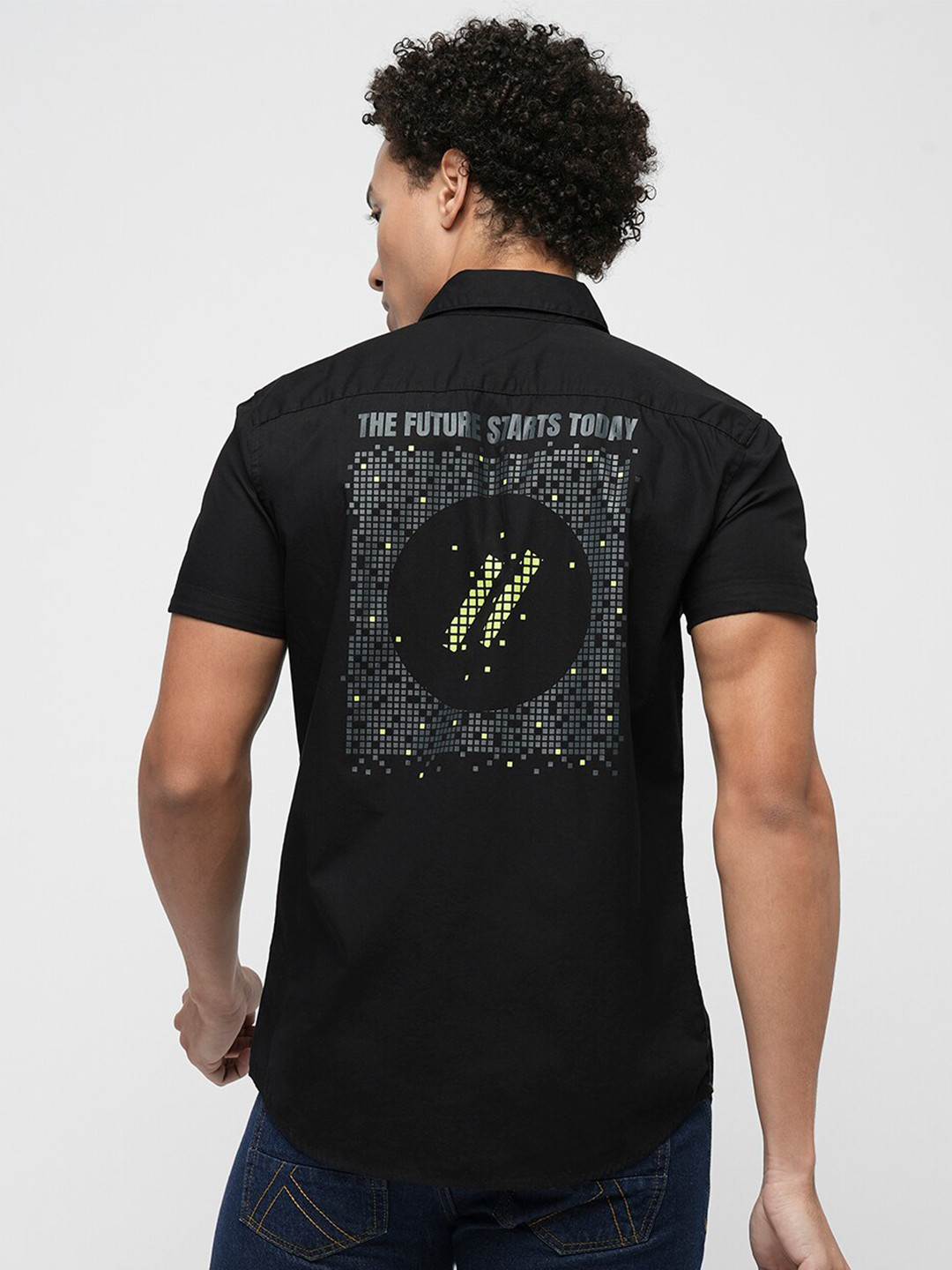 

Jack & Jones Slim Fit Graphic Printed Pure Cotton Casual Shirt, Black