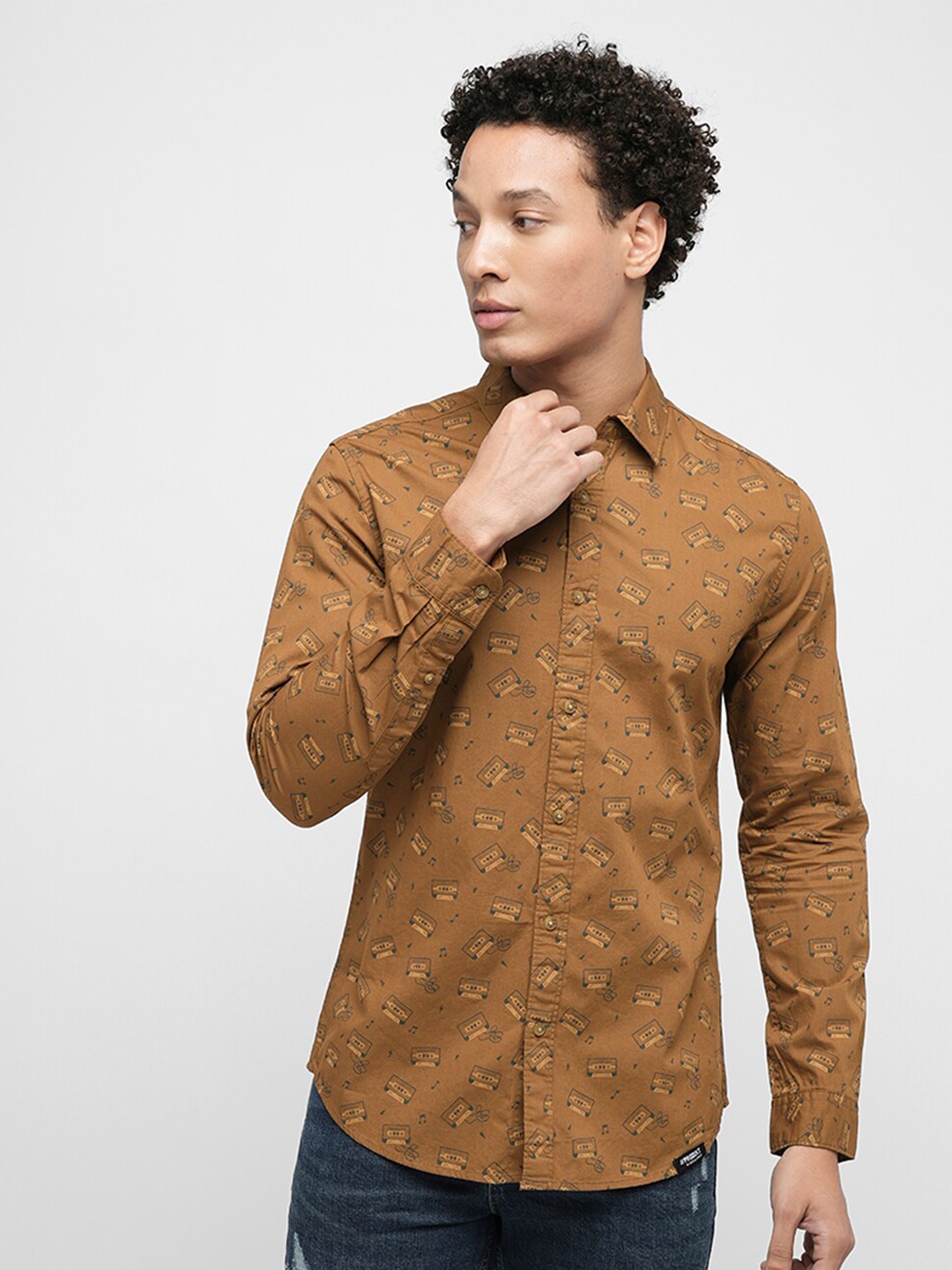 

Jack & Jones Slim Fit Conversational Printed Cotton Casual Shirt, Brown