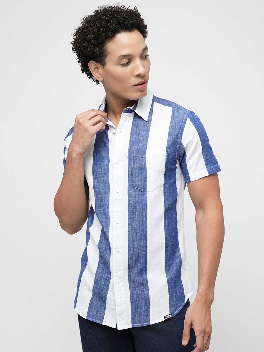 

Jack & Jones Slim Fit Striped Pure Cotton Casual Shirt, Blue