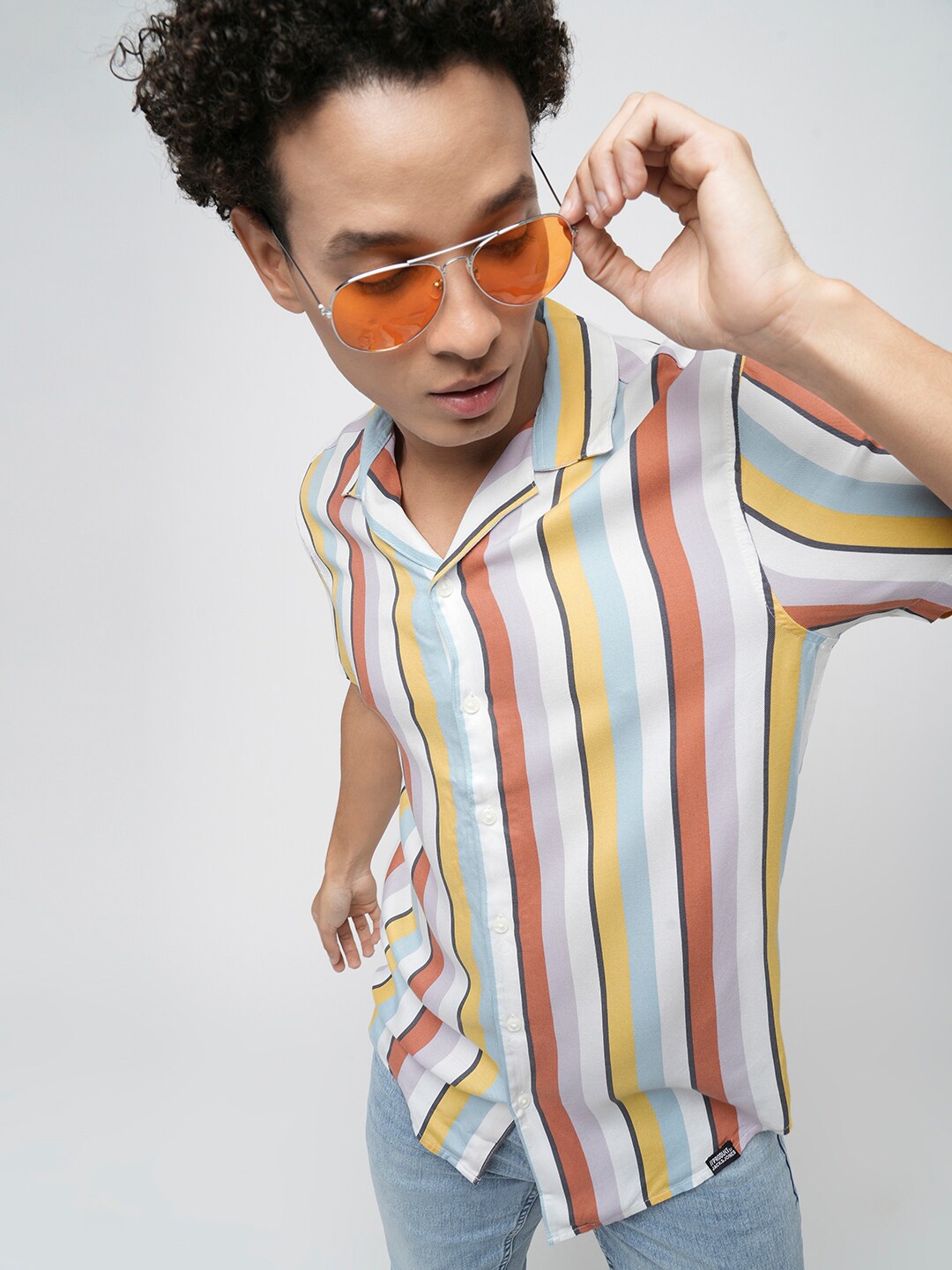 

Jack & Jones Striped Cuban Collar Casual Shirt, White