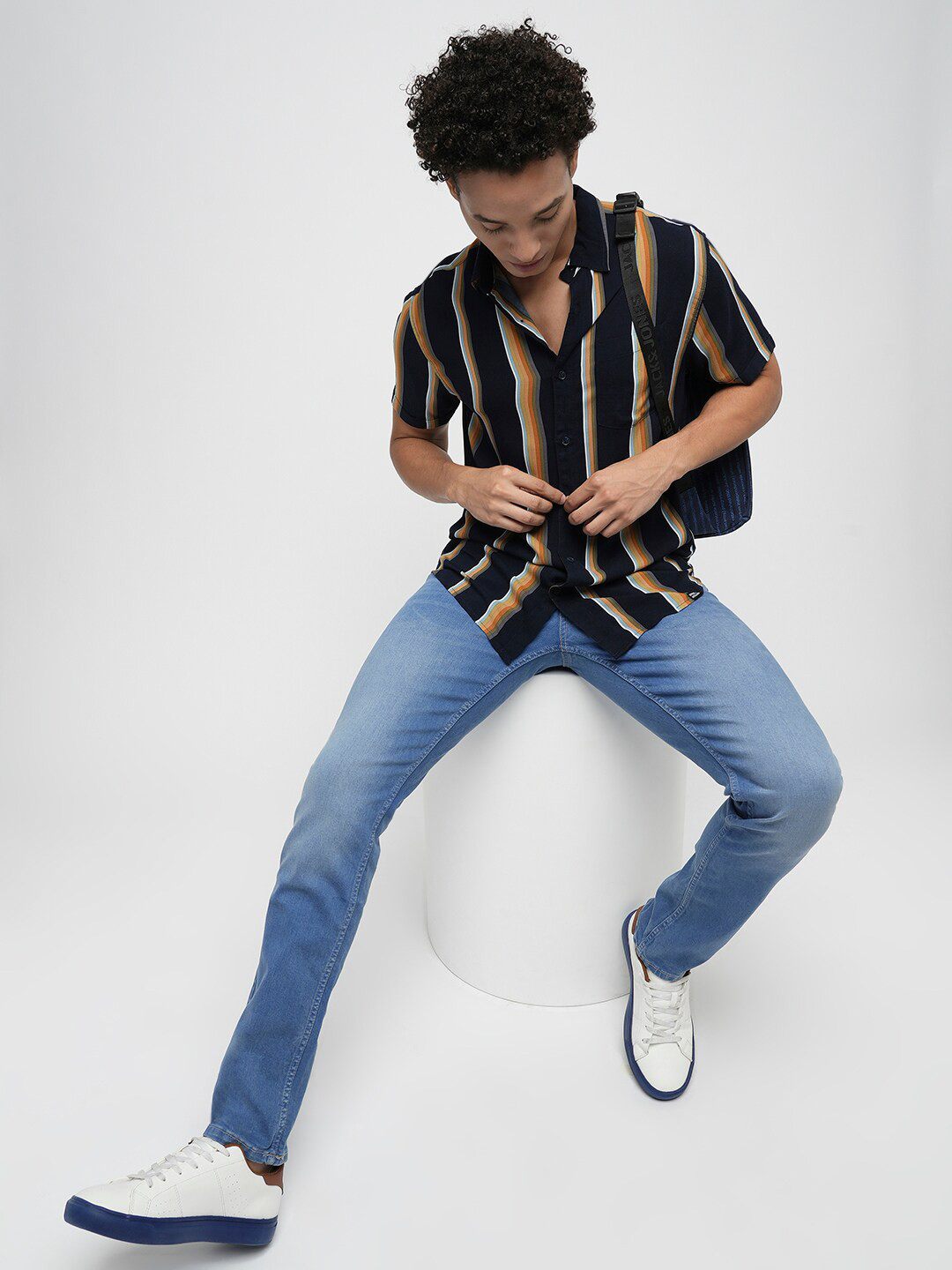 

Jack & Jones Slim Fit Striped Spread Collar Casual Shirt, Navy blue