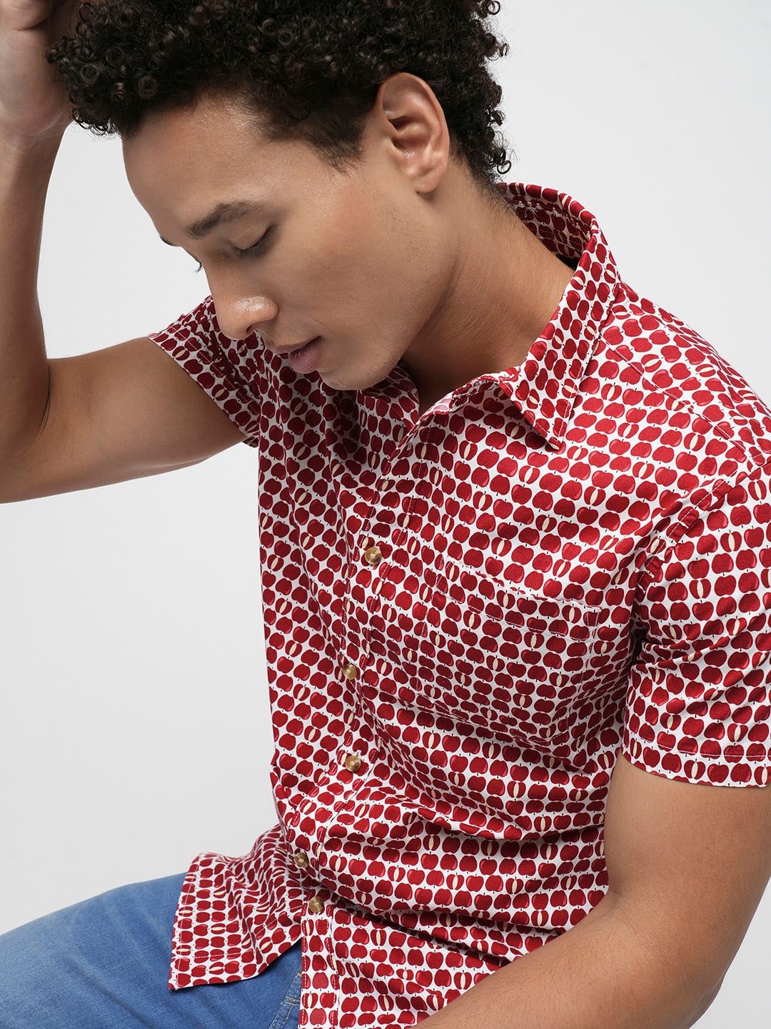 

Jack & Jones Slim Fit Conversational Printed Pure Cotton Casual Shirt, White