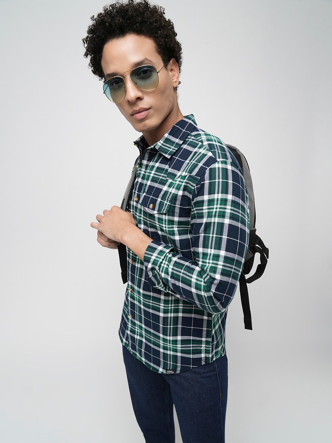 

Jack & Jones Slim Fit Tartan Checked Pure Cotton Casual Shirt, Navy blue