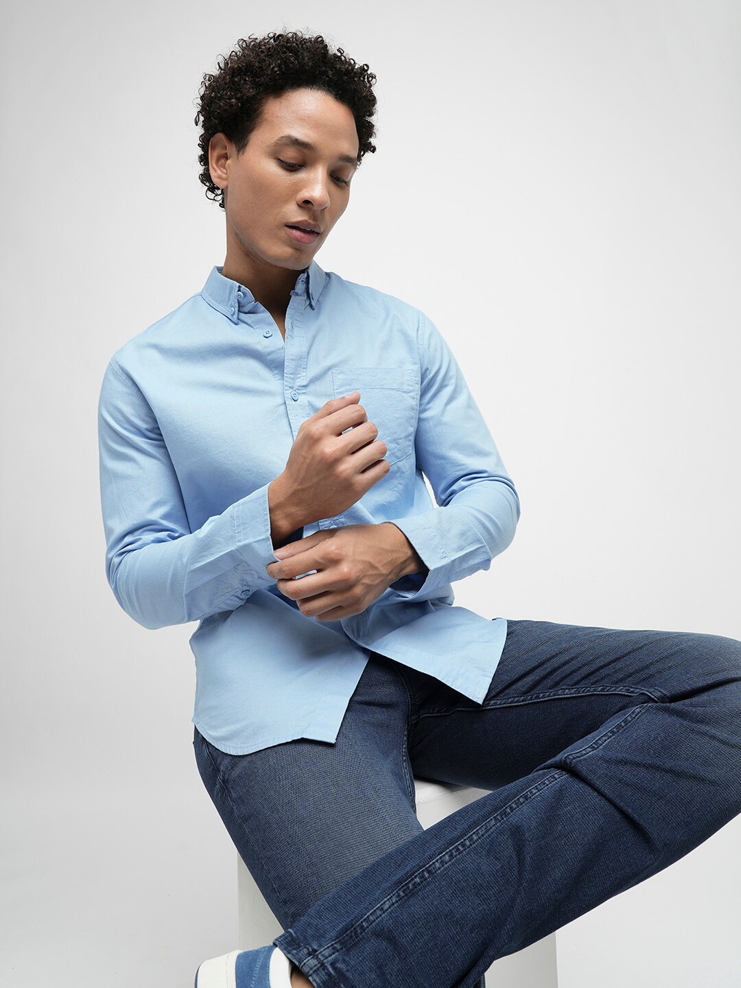 

Jack & Jones Slim Fit Button Down Collar Pure Cotton Casual Shirt, Blue