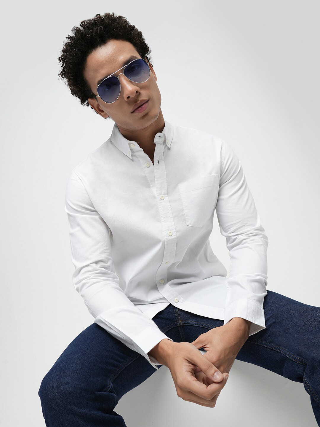 

Jack & Jones Button Down Collar Pure Cotton Shirt, White