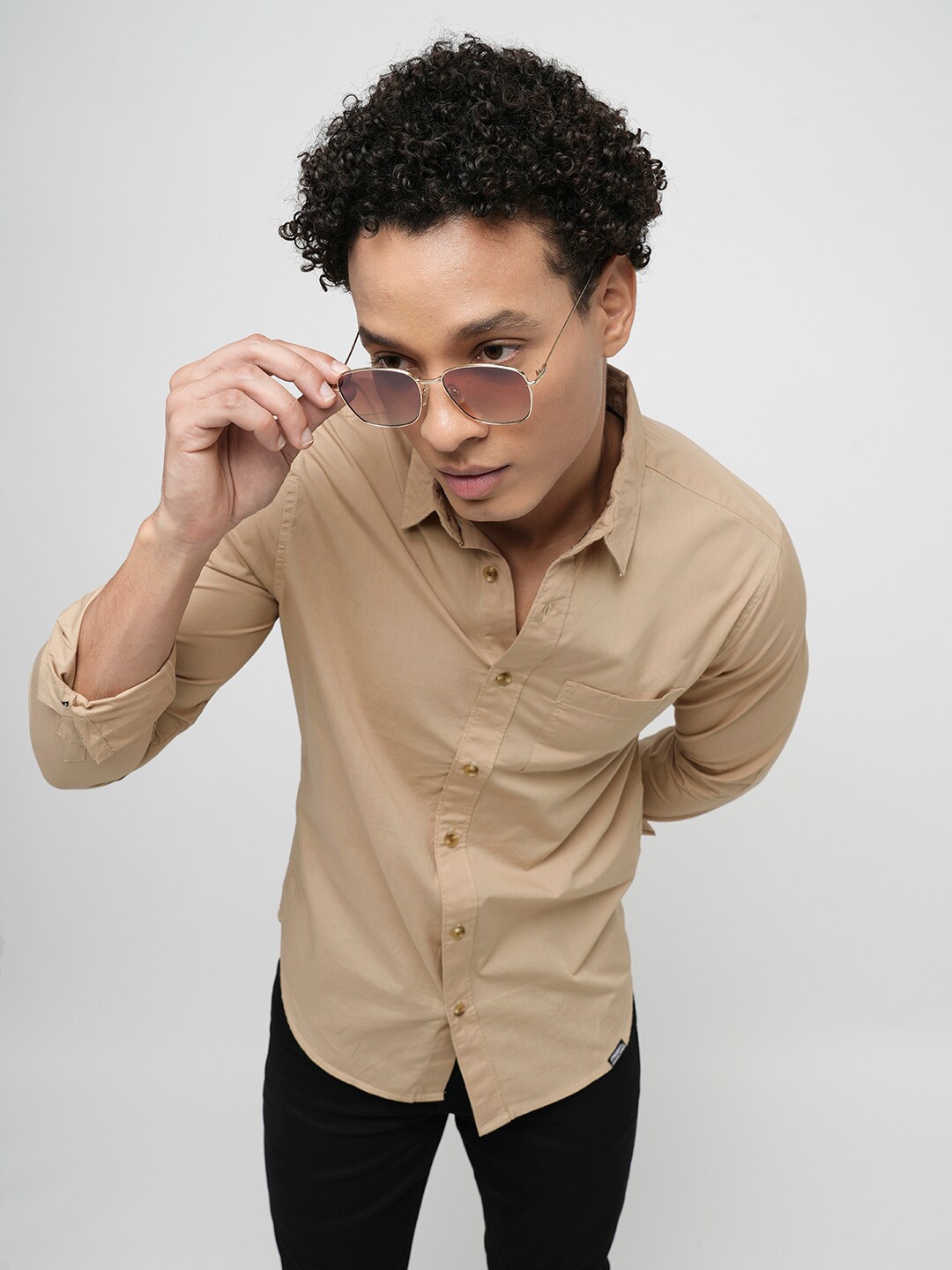 

Jack & Jones Slim Fit Spread Collar Cotton Casual Shirt, Brown