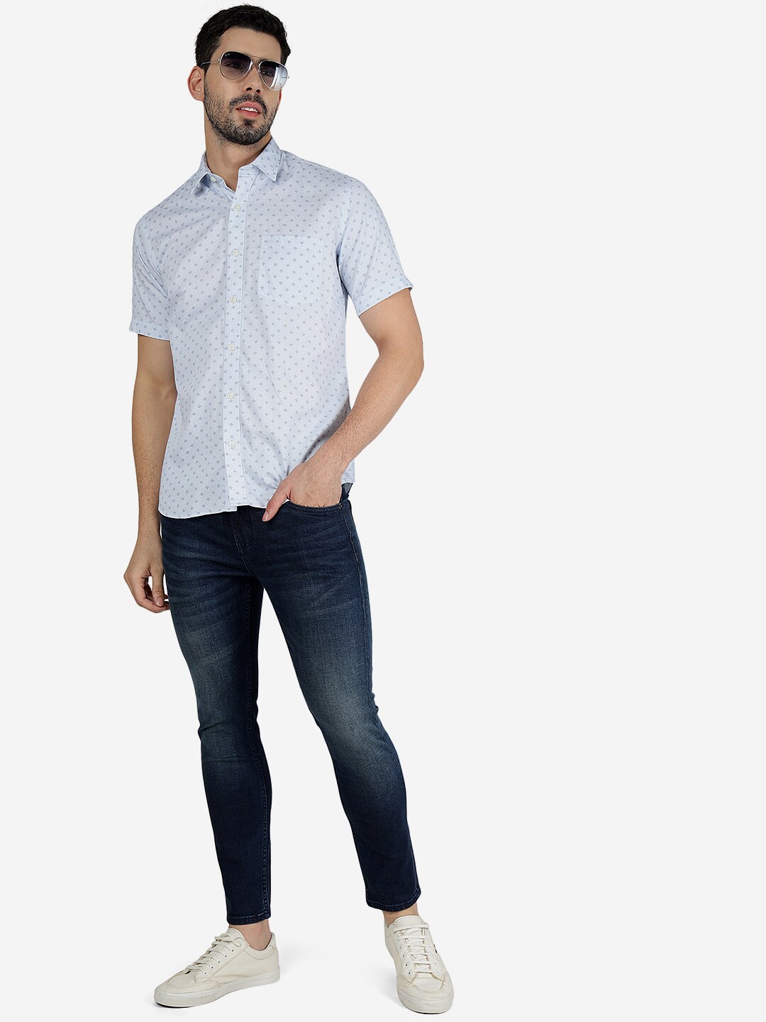 

JADE BLUE Slim Fit Micro Ditsy Printed Pure Cotton Casual Shirt