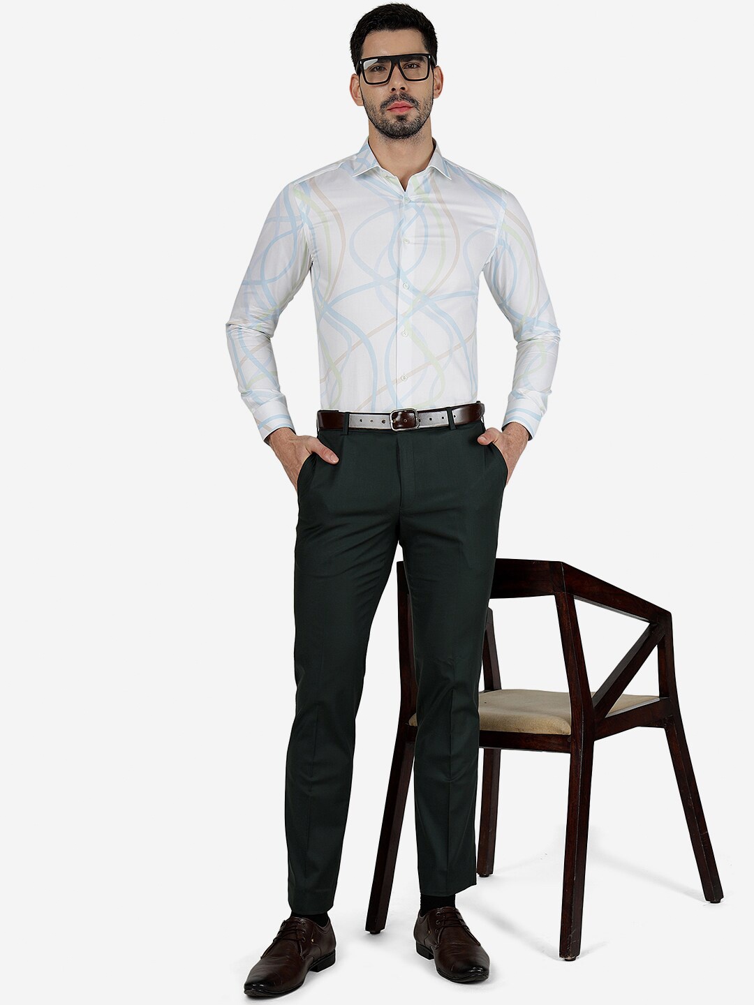 

JB STUDIO Abstract Printed Slim Fit Pure Cotton Formal Shirt, White