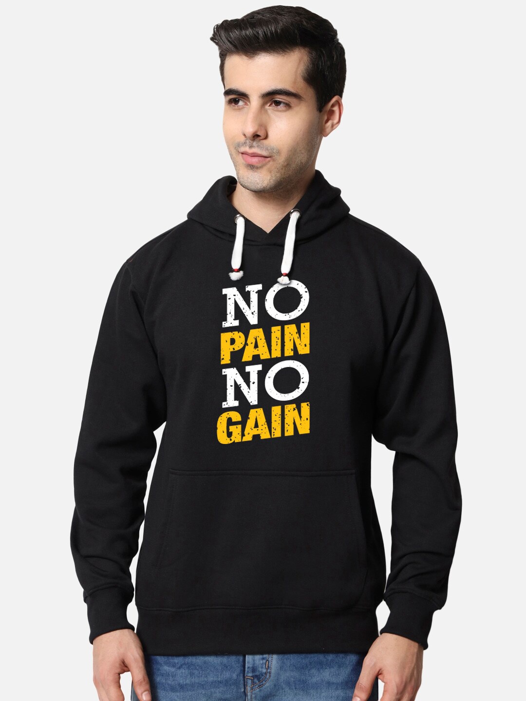 

FFLIRTYGO Typography Printed Hooded Fleece Sweatshirt, Black