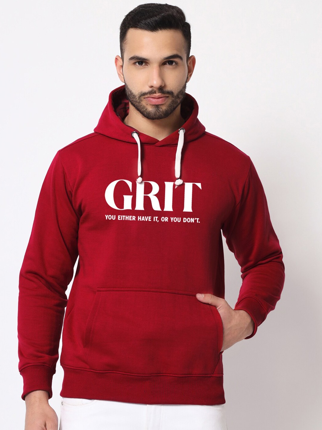 

FFLIRTYGO Typography Printed Hooded Fleece Sweatshirt, Red