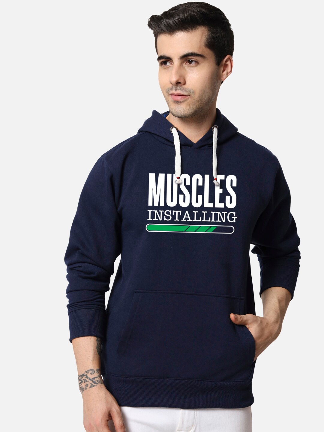 

FFLIRTYGO Typography Printed Hooded Pullover, Navy blue
