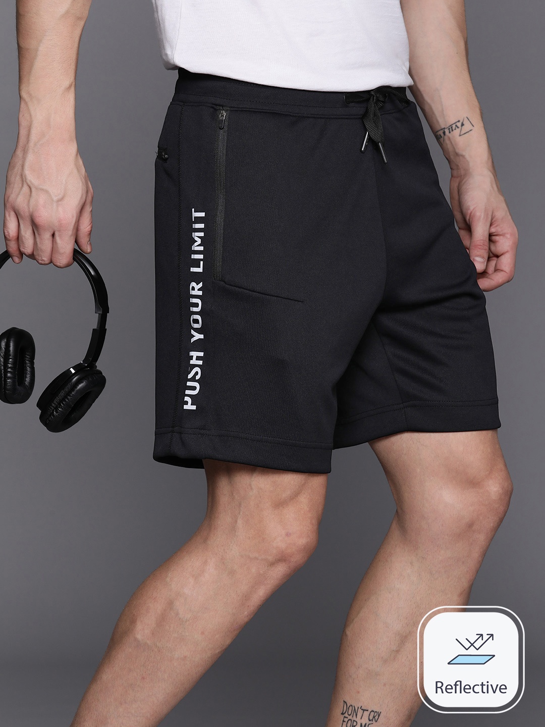 

HRX by Hrithik Roshan Men Typography Printed Running Sports Shorts, Black