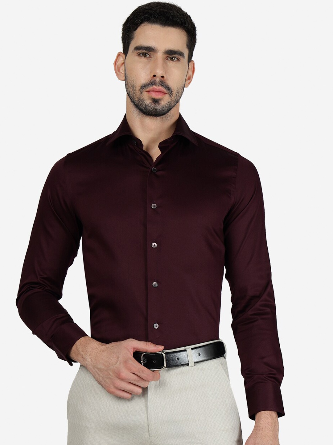

WYRE Slim Fit Spread Collar Cotton Formal Shirt, Maroon