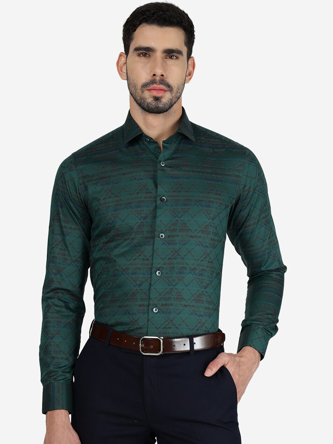 

WYRE Slim Fit Printed Pure Cotton Formal Shirt, Green