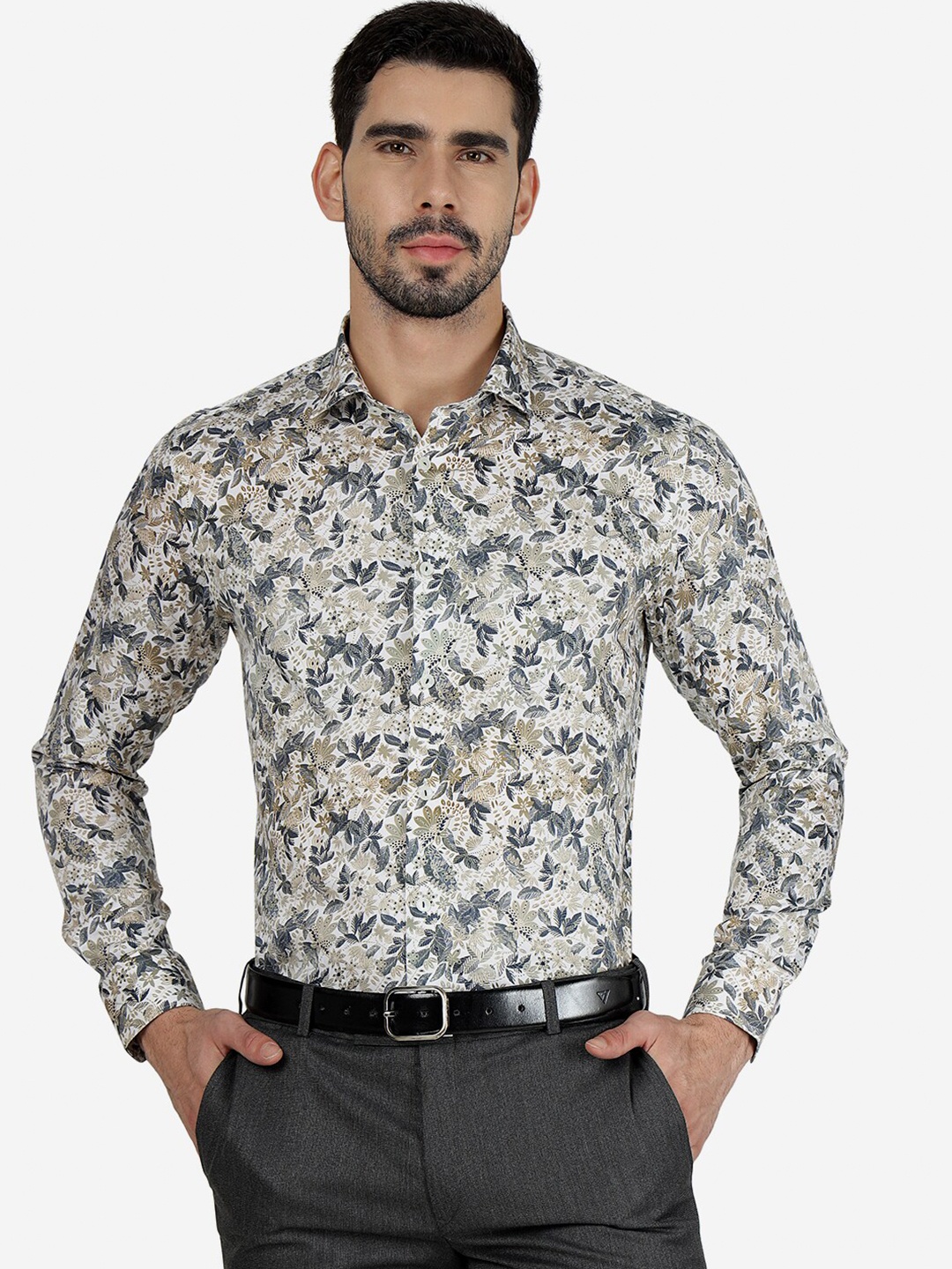 

WYRE Slim Fit Floral Printed Pure Cotton Formal Shirt, White