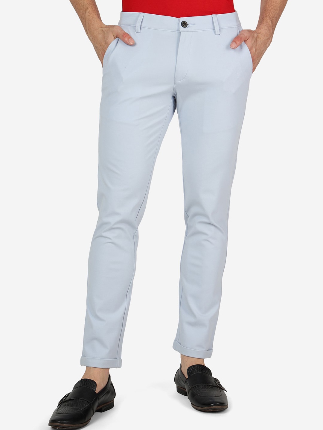 

JADE BLUE Men Mid-Rise Pure Cotton Trousers