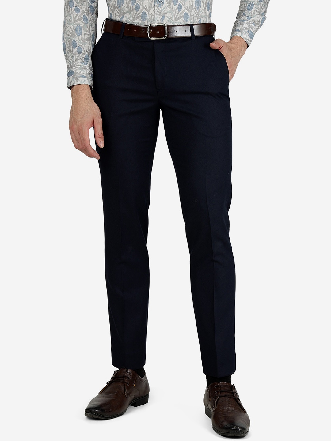 

METAL Men Slim Fit Formal Trousers, Blue