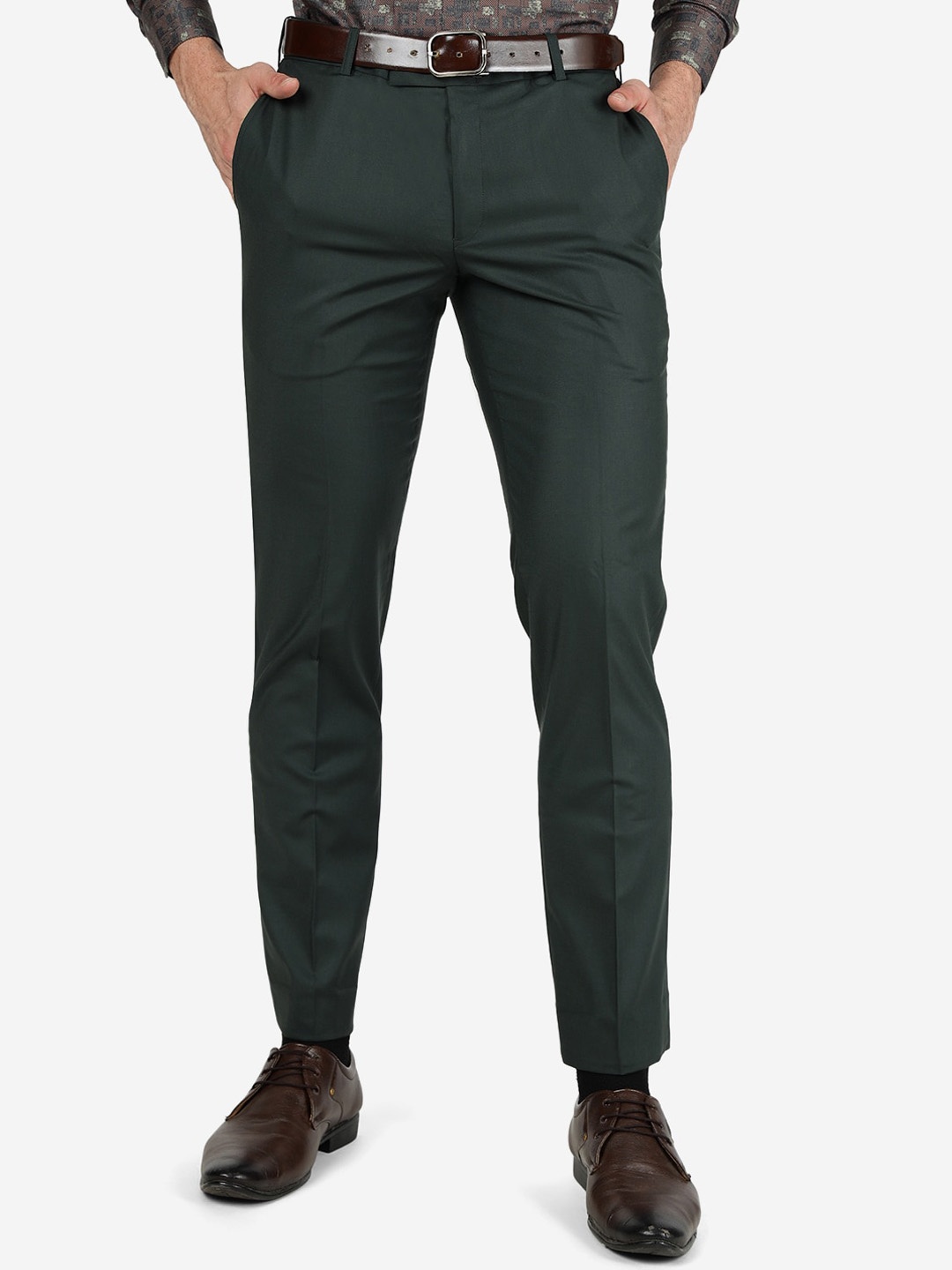 

METAL Men Slim Fit Mid-Rise Formal Trouser, Green