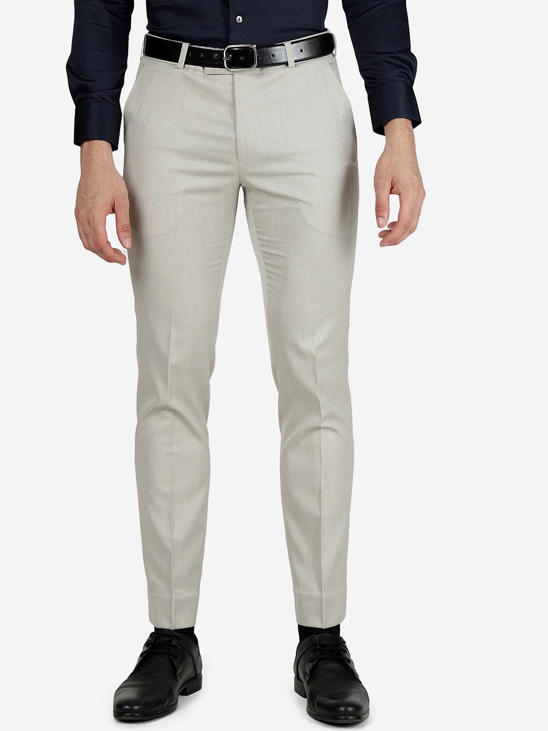 

METAL Men Slim Fit Formal Trousers, Beige