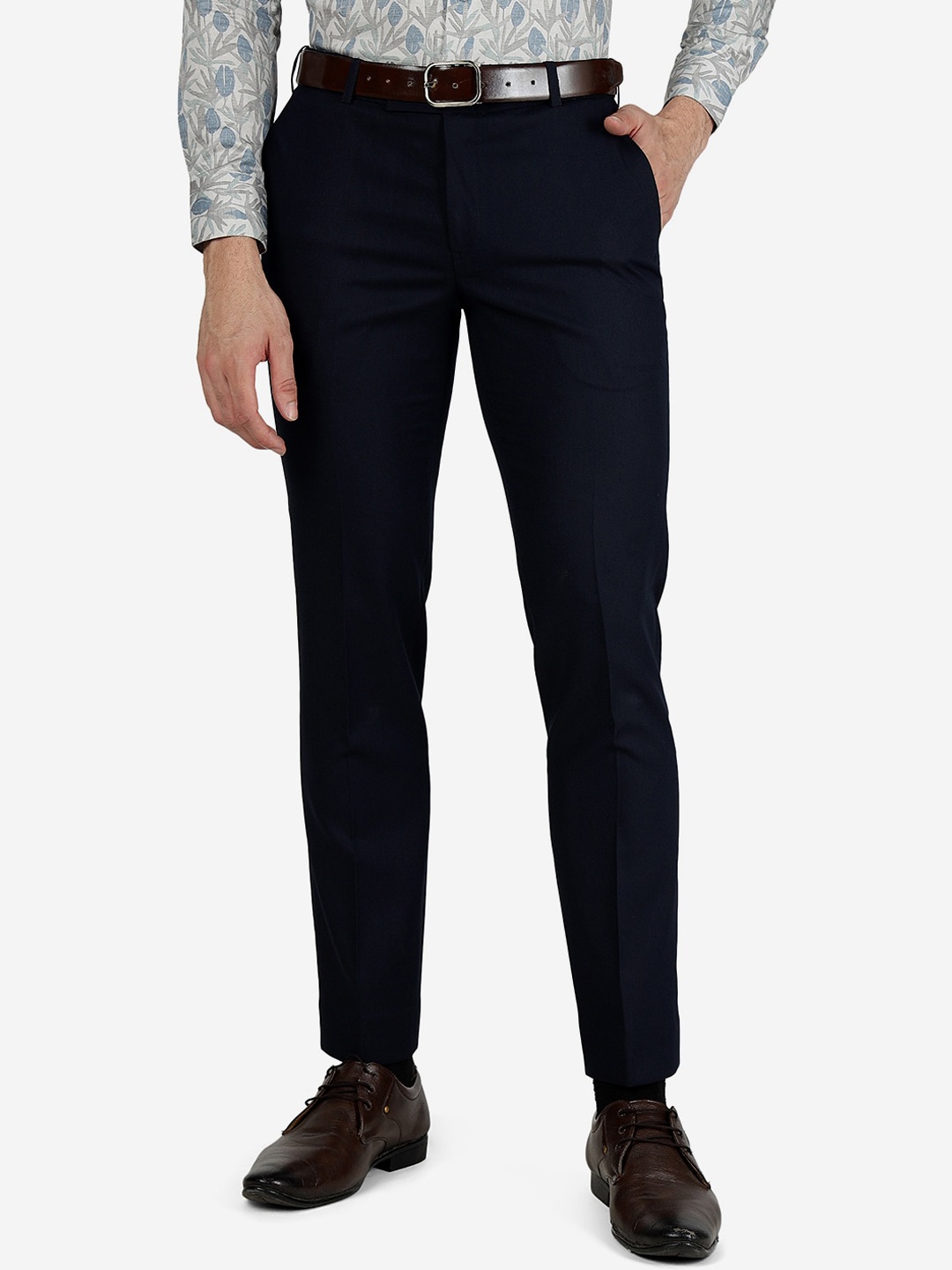 

METAL Men Slim Fit Formal Trousers, Blue