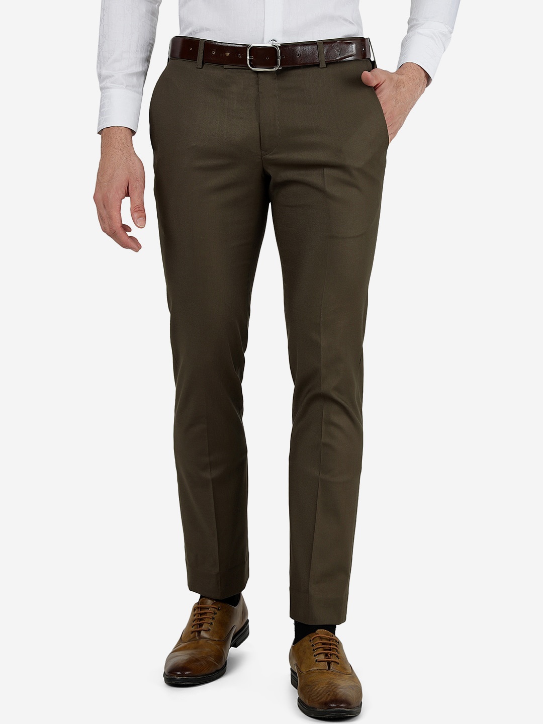 

METAL Men Slim Fit Formal Trousers, Green