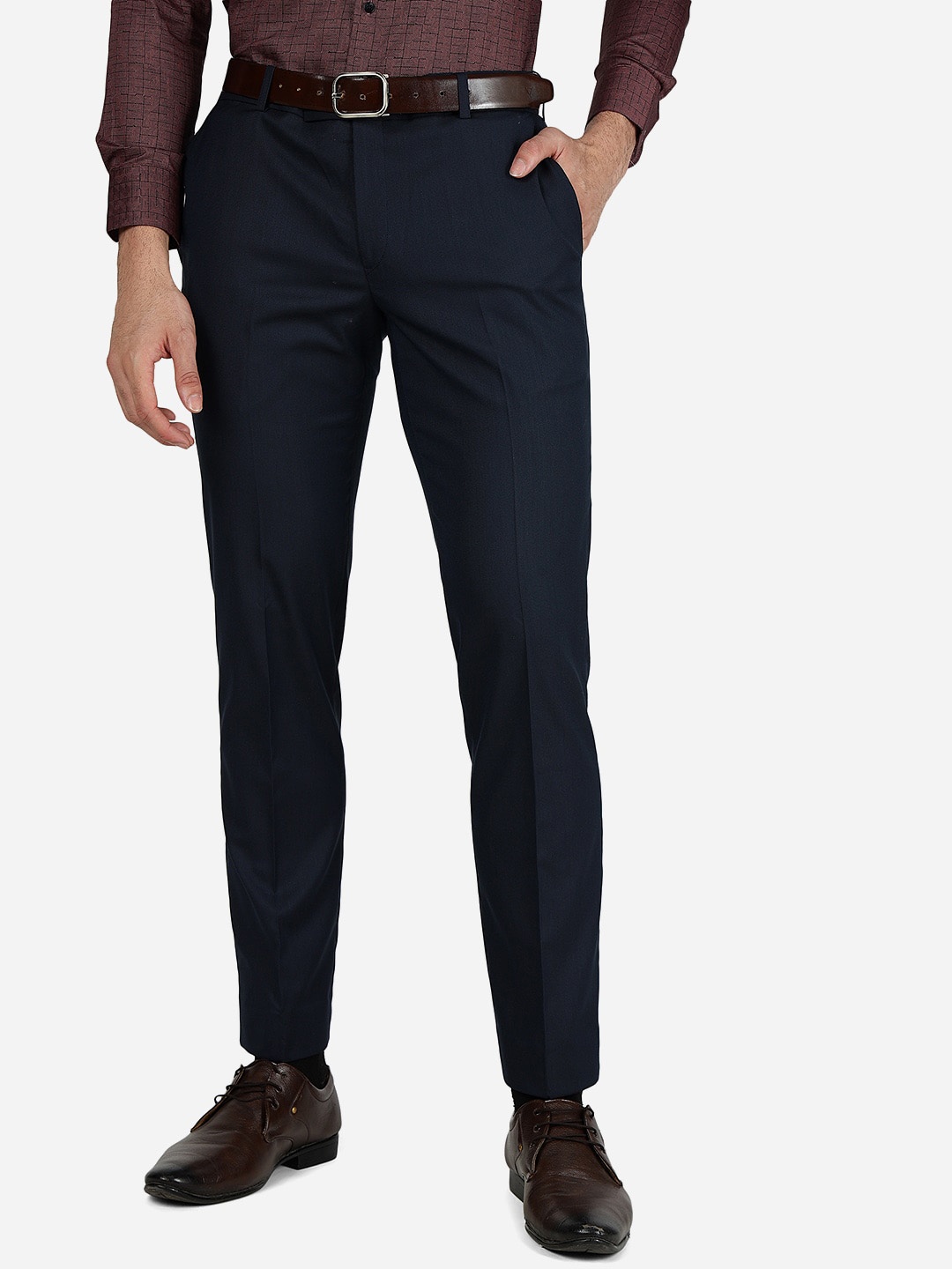 

METAL Men Slim Fit Formal Trousers, Blue