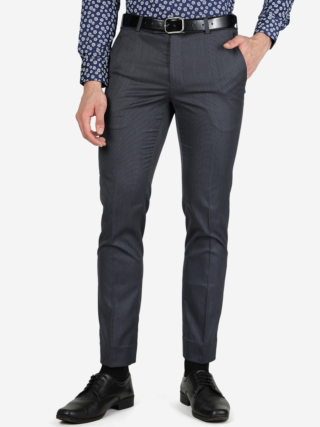 

METAL Men Slim Fit Formal Trousers, Grey
