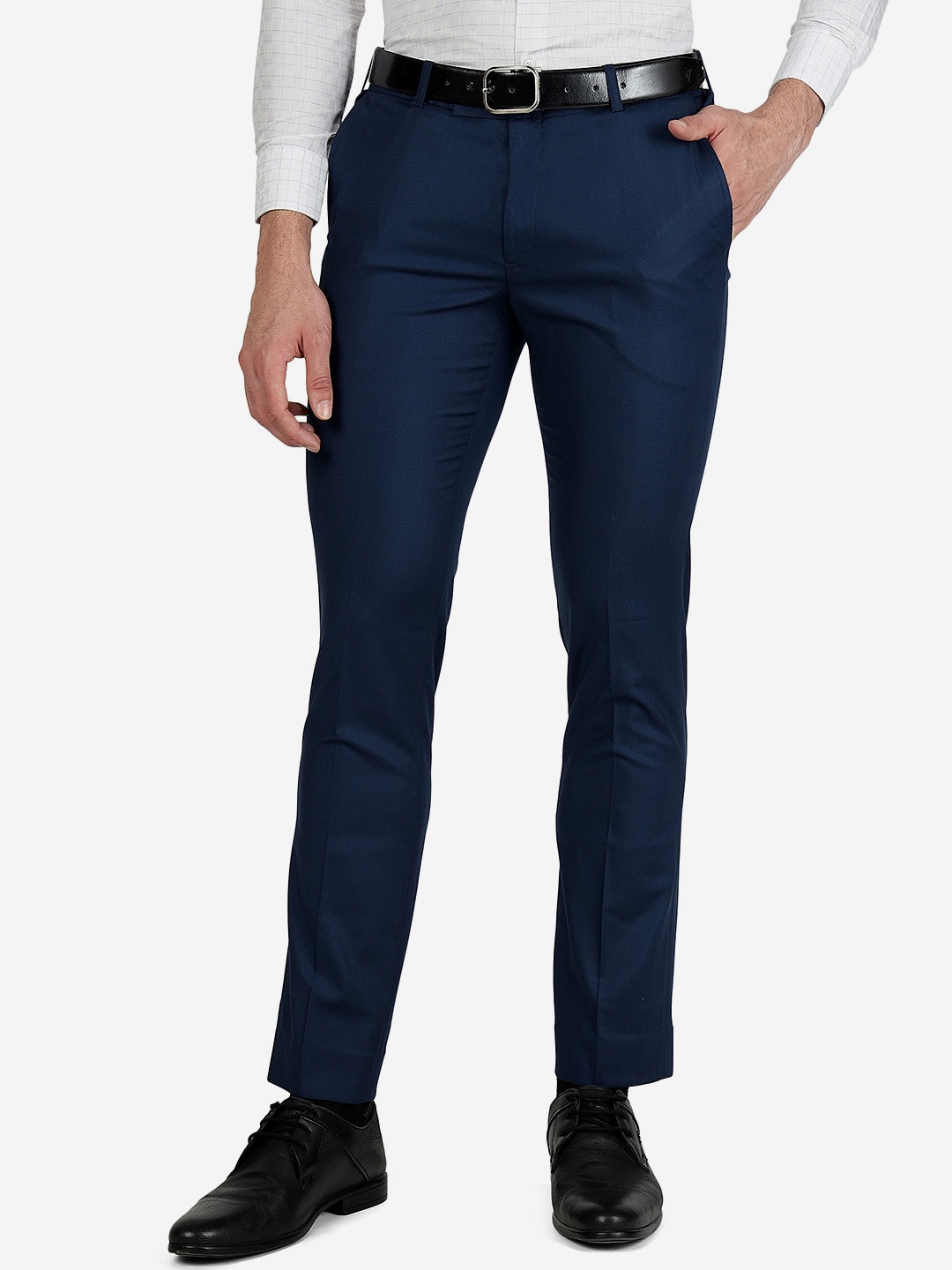 

METAL Men Slim Fit Formal Trousers, Blue