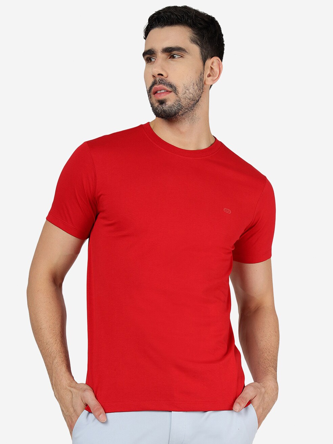 

JADE BLUE Slim Fit Round Neck Pure Cotton T-shirt, Red